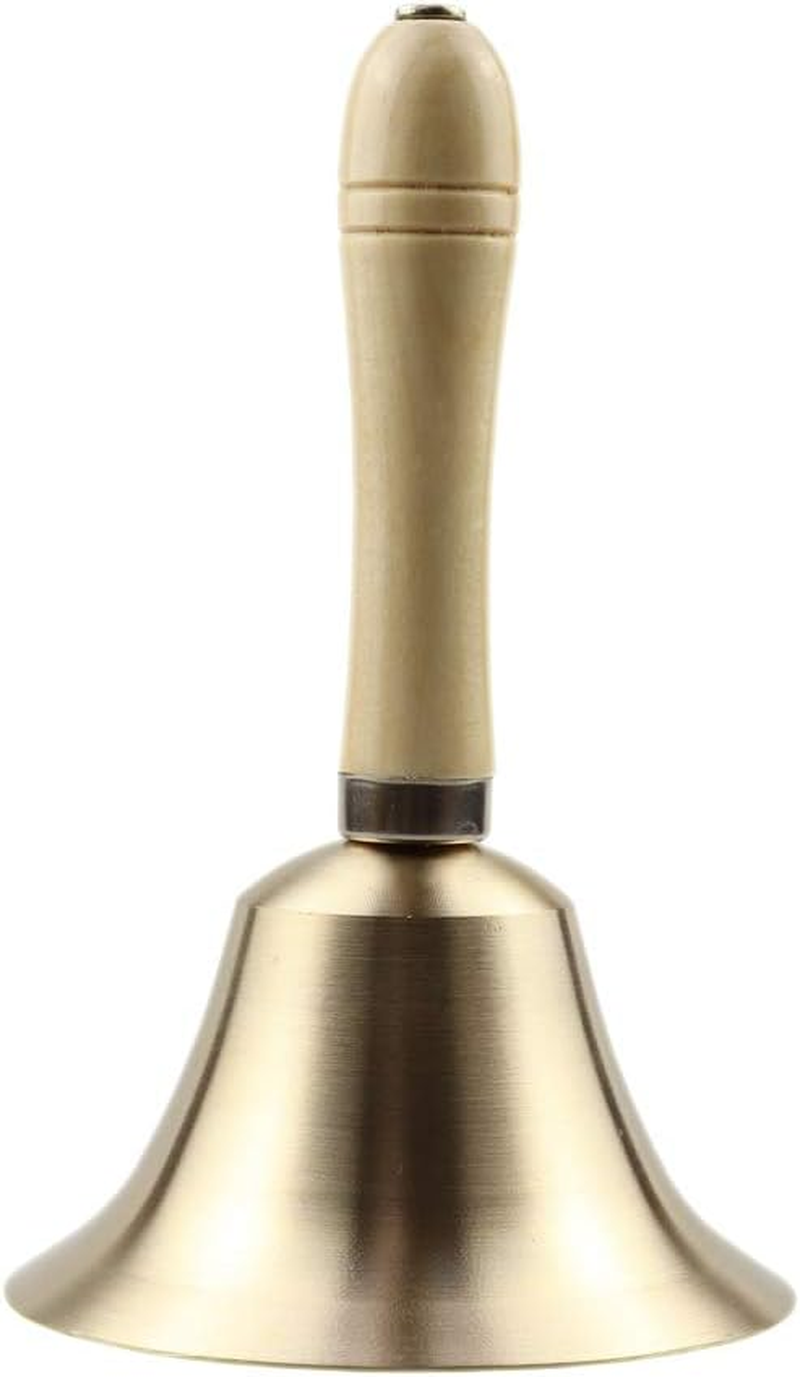 Hand Bell Extra Loud Solid Brass Call Bell Handbells with Wooden Handle Multi-Purpose for School, Churchl, Hotel, Christmas and Wedding Service (11Cm)
