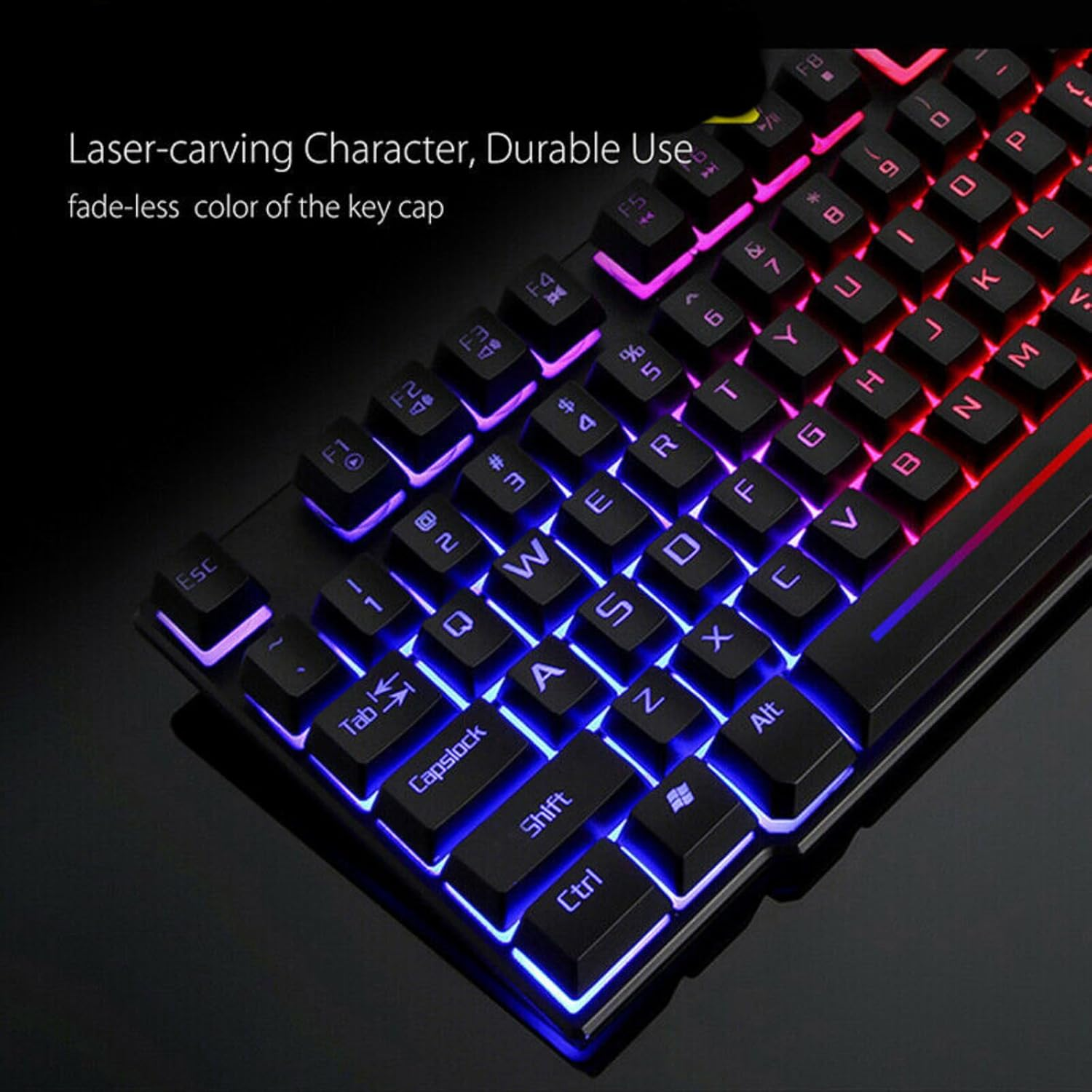 Gaming Keyboard Mouse and Mouse Pad Combo Set- Ergonomic Rainbow RGB Backlight USB Wired for PC Laptop for Working Gaming - Keyboard, Mouse, Pad (Black) - White image number 4