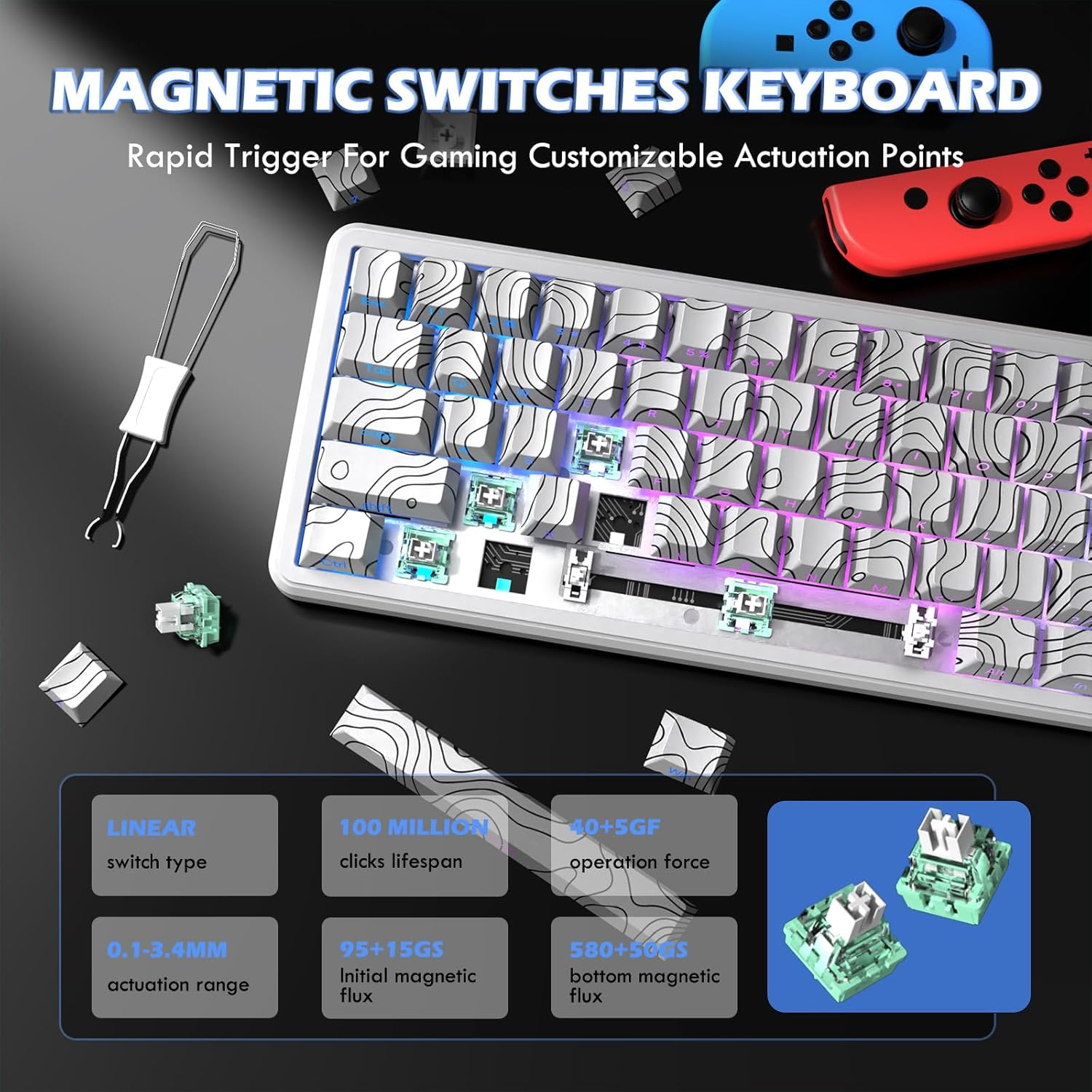 ATTACK SHARK Wireless Mechanical Gaming Keyboard & Mouse Combo, Magnetic Hall Keyboard,8Khz Polling,0.01Mm RT Precision,Adjustable Actuation,Wireless Gaming Mouse with Dock,Paw3311,22K DPI for Games image number 4