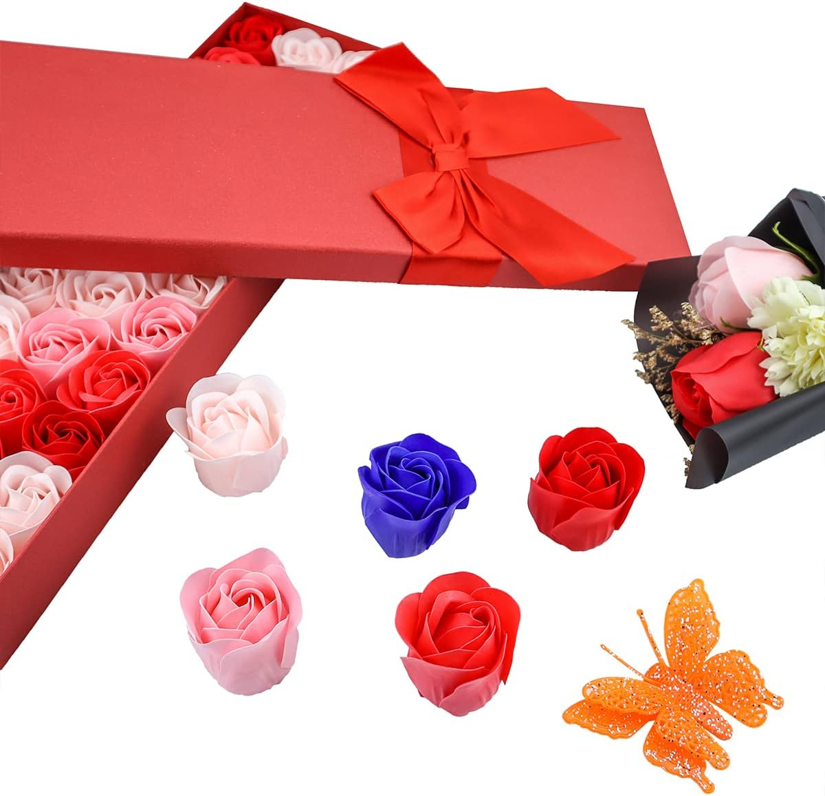 JIALEEY 33 PCS Floral Scented Bath Soap Rose Flower Petals, Plant Essential Oil Rose Soap Set Gifts Ideas for Her Women Girls Mom Valentine'S Day, Red Gift Box image number 1