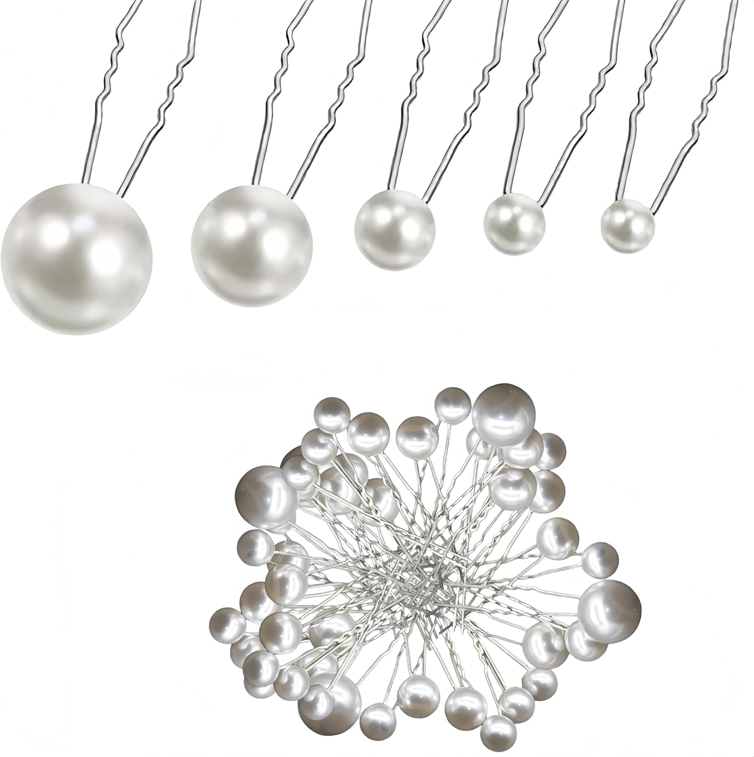 Linjhokbs 40PCS Pearl Hair Pins,Bridal Wedding White Pearl Hair Accessories Bobby Clips for Brides Bridesmaids Girl Women image number 5