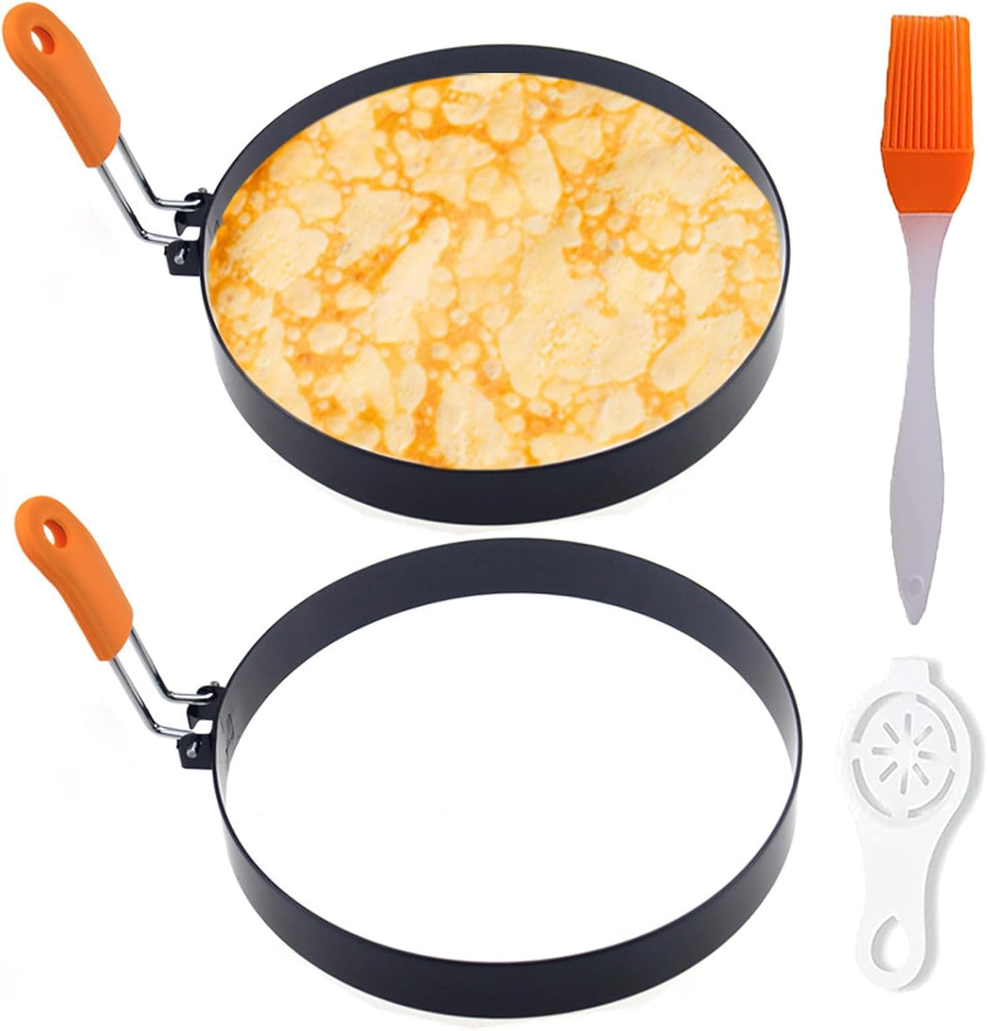 Pancake Ring for Griddle,2 Packs 6 Inch Omelette Ring for Griddle,6" Non-Stick Stainless Steel Pancake Egg Ring Crumpet Ring Omelet Griddle Ring Pancake Maker Cake Ring Creps Ring with Silicone Handle image number 4