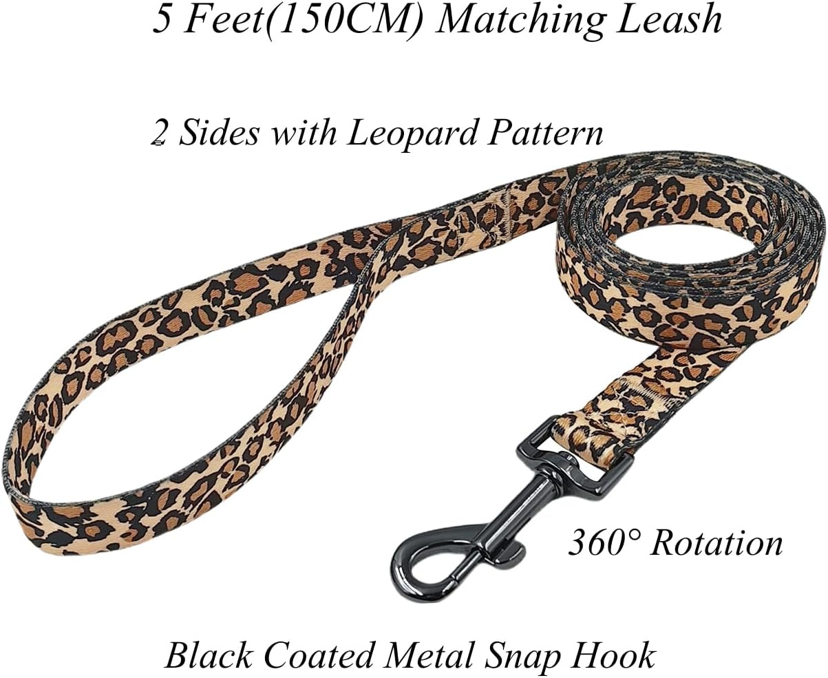 Olahibi Dog Collar Leash Set, Leopard Pattern, Polyester Material, Adjustable Collar and 5Ft Matching Leash, for Small Dogs.(S, Brown Leopard) image number 6