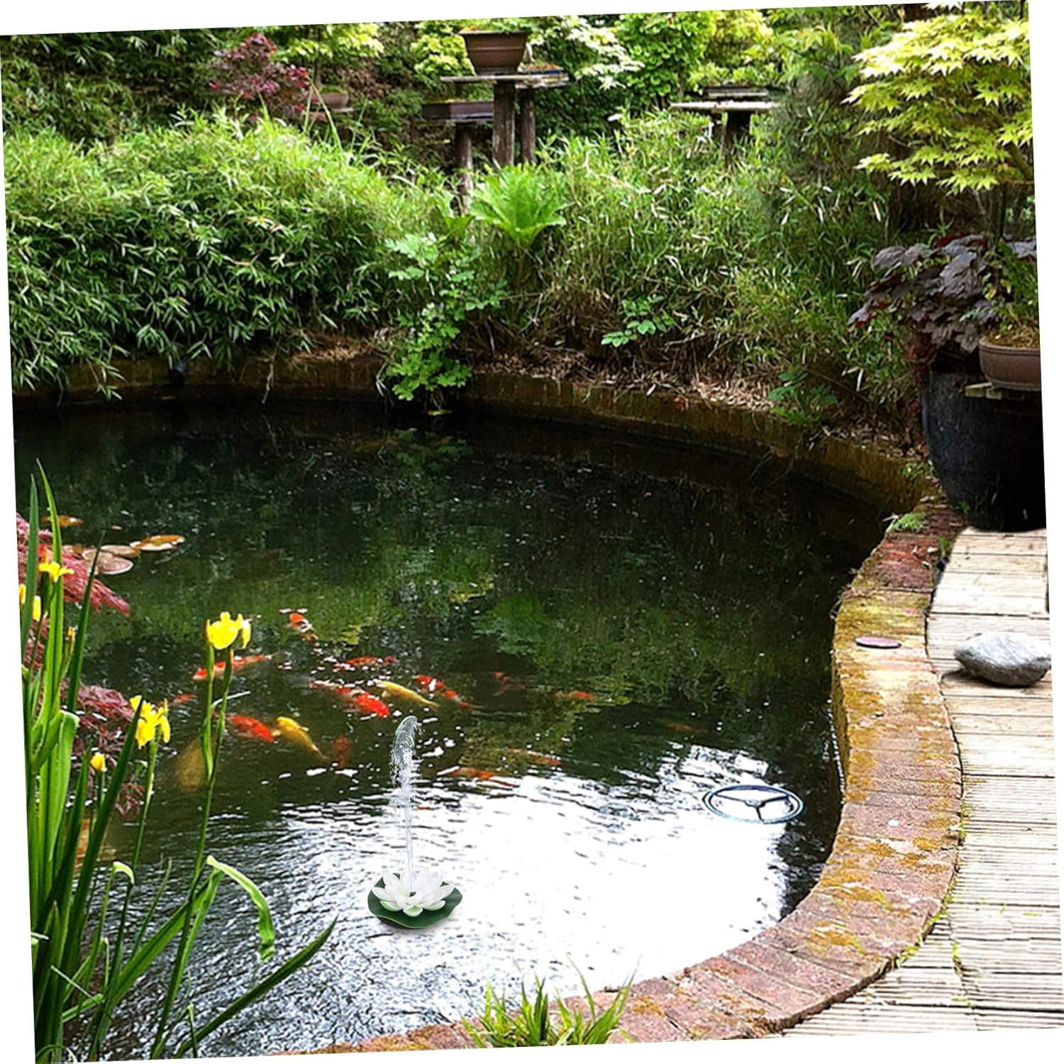 Yardwe Solar Powered Floating Garden Fountain Lotus Flower Pool Decor Outdoor Landscape Water Feature with Nozzle Heads White Design for Fish Bath image number 6