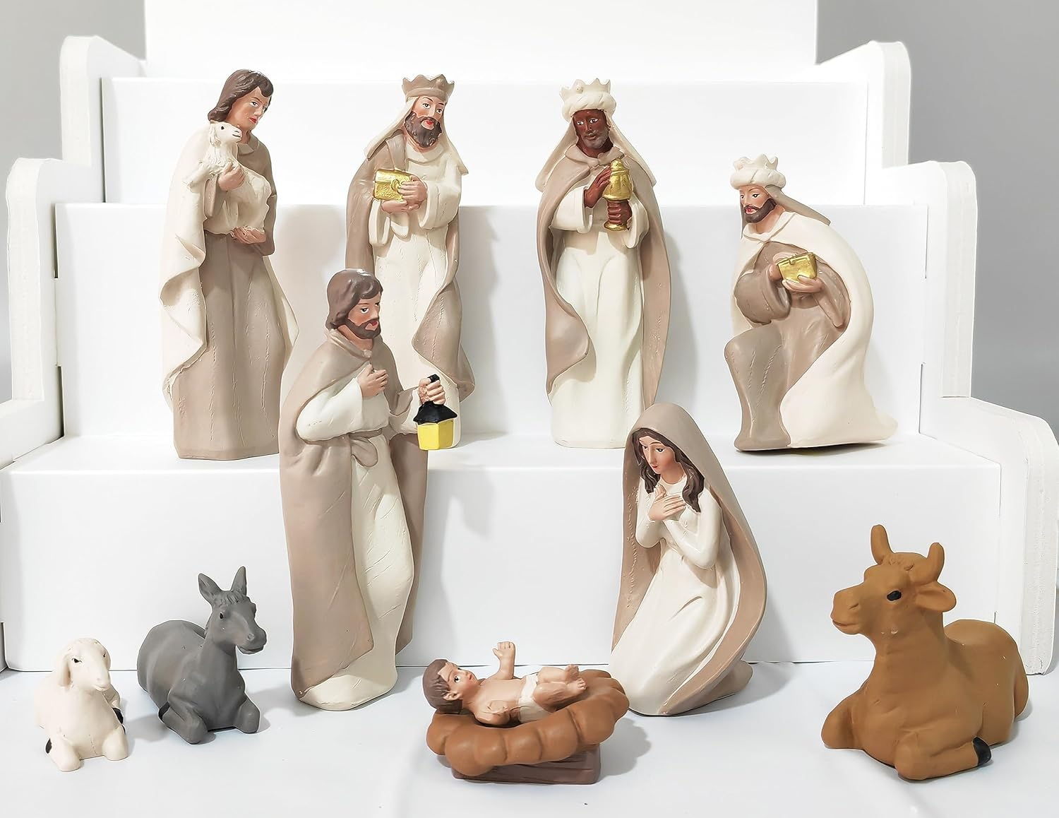 Meritmode Nativity Sets for Christmas Indoor, 10 Pcs Nativity Scene Statues Including Baby Jesus, Mary and Joseph, Suitable for Religious Decor and Interior Home Decor Brown 4.8Inch image number 2