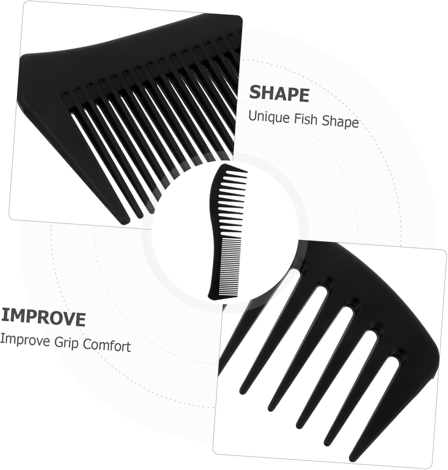 GOOHOCHY 6Pcs Dual Sided Wide Tooth Barber Combs for Men and Women Fish Shaped Grip Detangling and Styling Tools for Blow Drying Heat Resistant Smooth Knot Hair Care image number 2