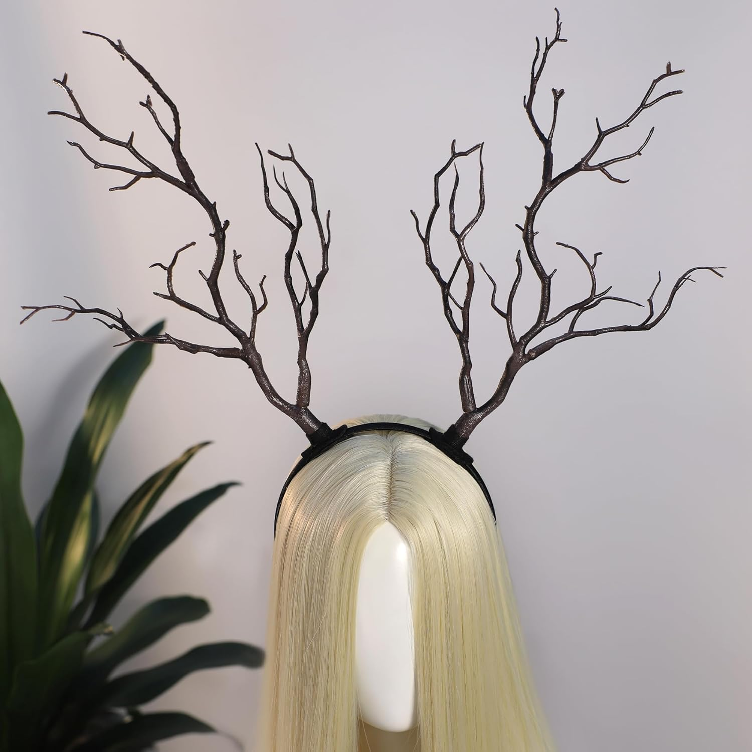 MOSTORY Tree Branch Antler Headband, Brown Woodland Costume Branch Headband, Rustic Large Forest Antler Headpiece for Adults, Halloween Renaissance Renfaire Cosplay Fantasy Photoshoot image number 2