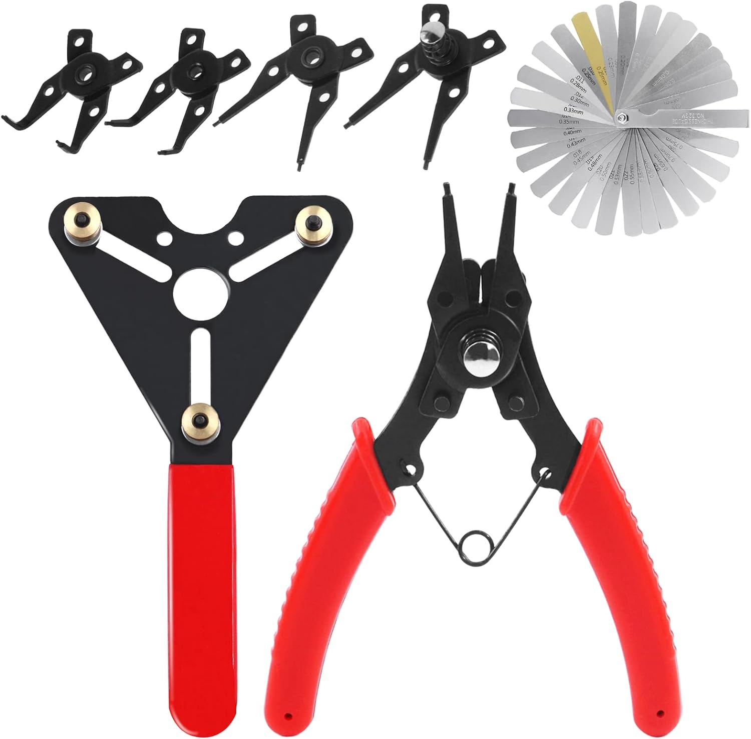 Glarks 3Pcs AC Clutch Holding Tool Adjustable Clutch Holder and 4 in 1 Snap Ring Pliers with Feeler Gauge Assortment Kit Compatible with Domestic and Import Vehicle AC Compressors image number 4