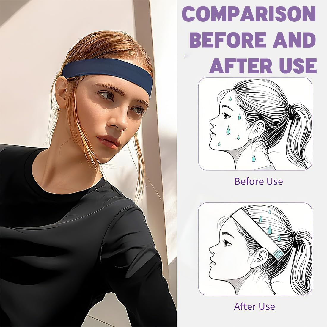 Hair Bands, Pack of 10 Headbands, Non-Slip, Trendy Women'S Headbands, Elastic Hair Bands, Hair, Workout, Sweat, Soft image number 4