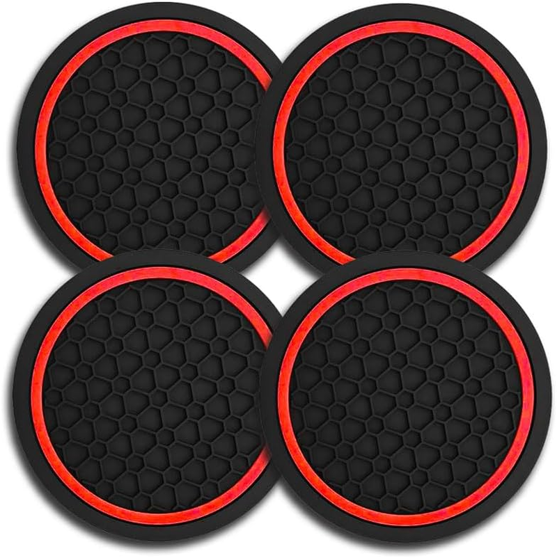 4PCS Car Cup Holder Coasters, Dustproof Automotive Interior Accessories Mat,2.75 Inch Non-Slip Insert Water Bottle Holder Pads, Universal for Vehicles, Trucks, Rvs and More (Black/Red) - Black/Blue image number 7
