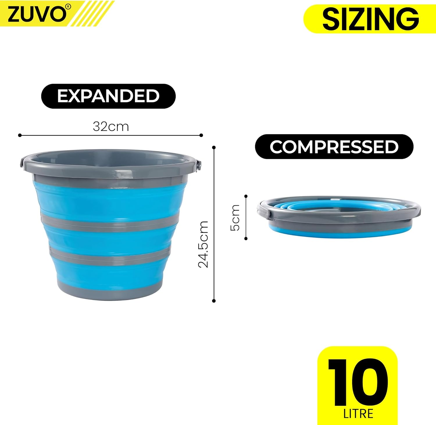 Zuvo Collapsible Bucket 10L, Silicone Folding Bucket, round Blue/Grey Mop Bucket for Cleaning Tools, Ideal for Travelling & Fishing, Space-Saving Design image number 6