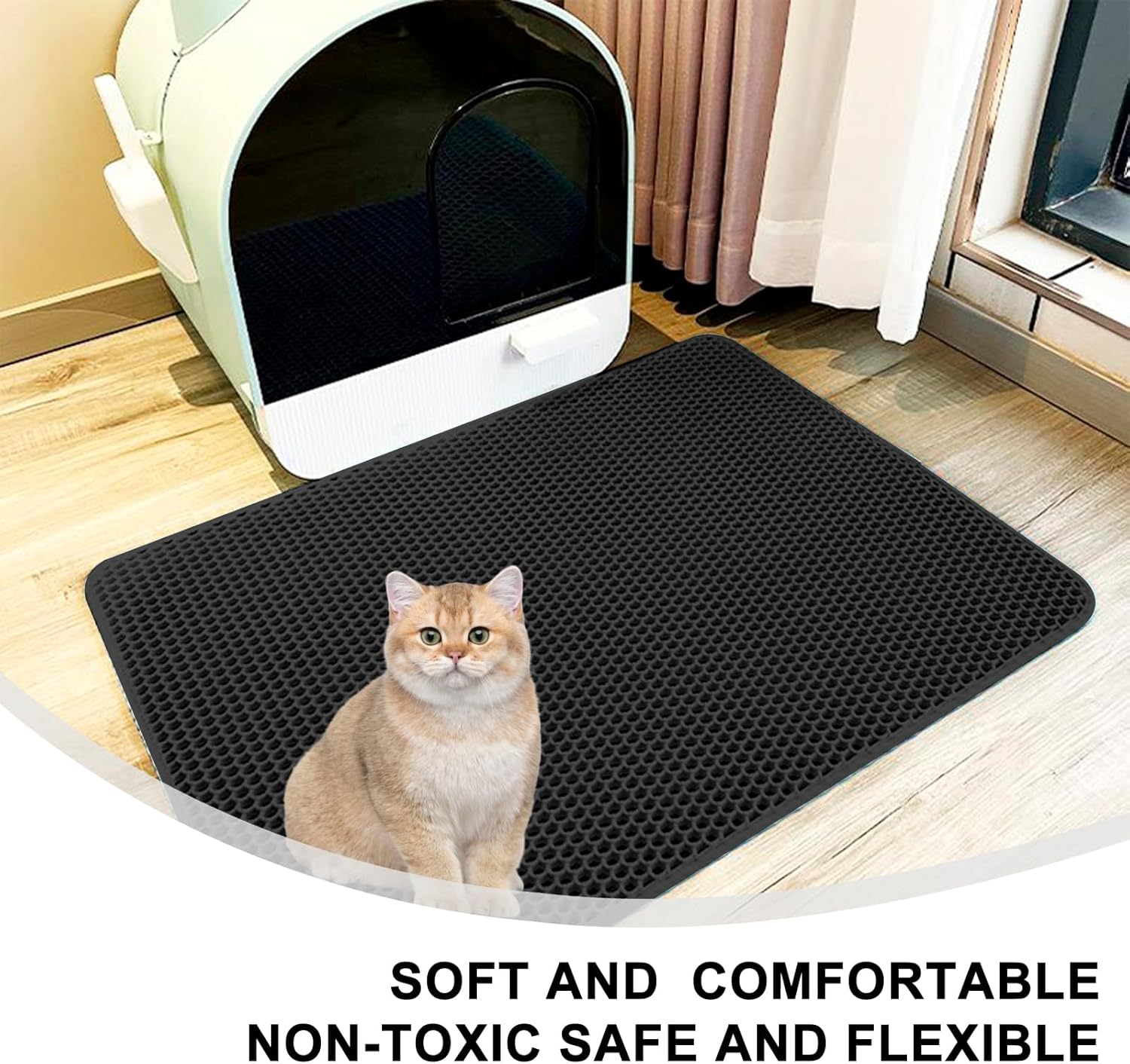 Cat Litter Tray Mat, Cat Mat 90 X 60 Cm, Cat Litter Mat, Waterproof Cat Litter Tray Mat, Double Layer Design, Honeycomb, Cat Litter Tray Mat, Easy to Clean for Cats Dogs image number 1