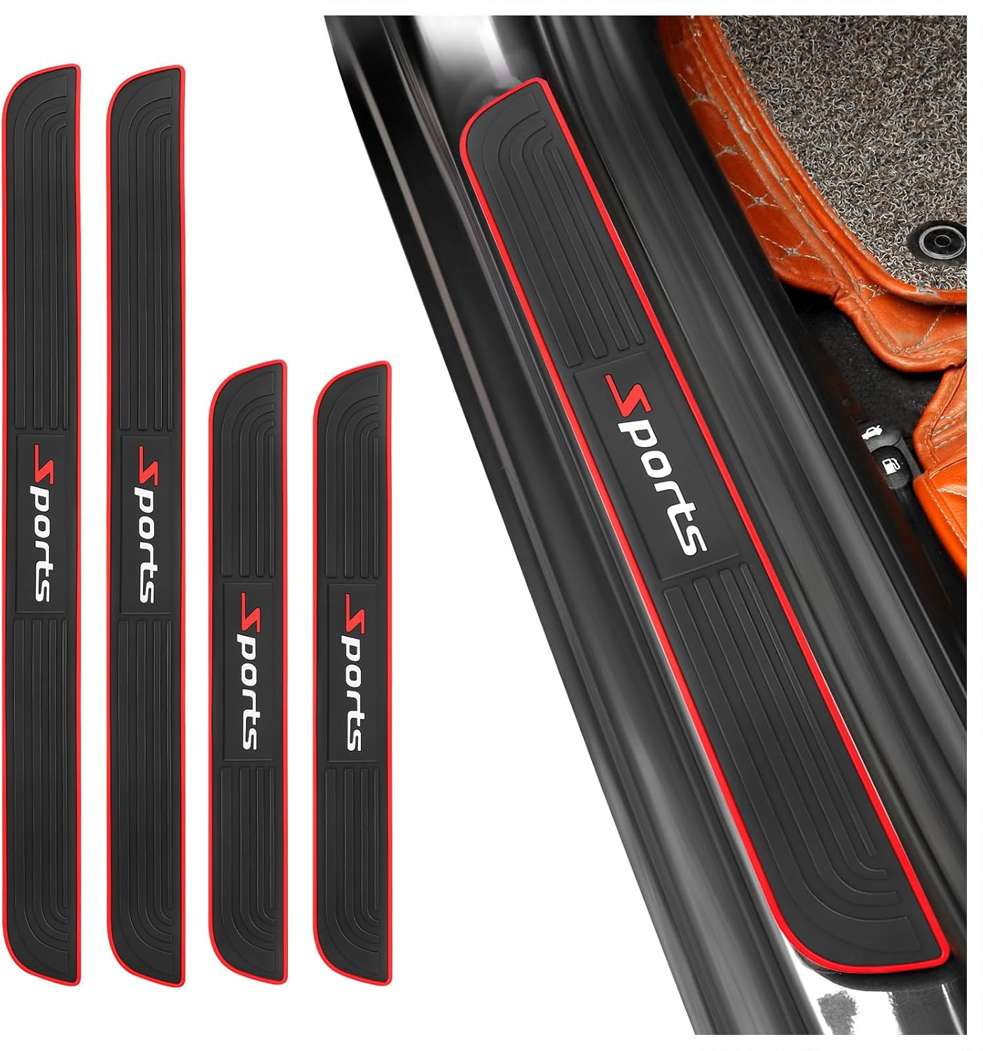 4PCS Car Door Sill Protector,Anti-Scratch & Waterproof Car Door Sills Scratch Protection,Universal Car Exterior Accessories Automotive Door Entry Guard for Car,Truck,Suv (Black Red, Width 1.96") image number 4