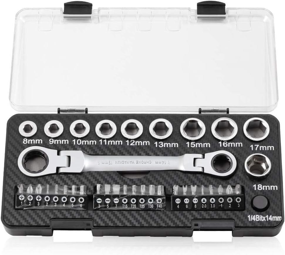 SPEEDWOX Ratchet Socket Wrench Set Metric 36 Pcs Heavy Duty 180 Degree Rotating Head Double Ring Spanners Flexible Multi Functional Ratcheting Combination Wrench Set