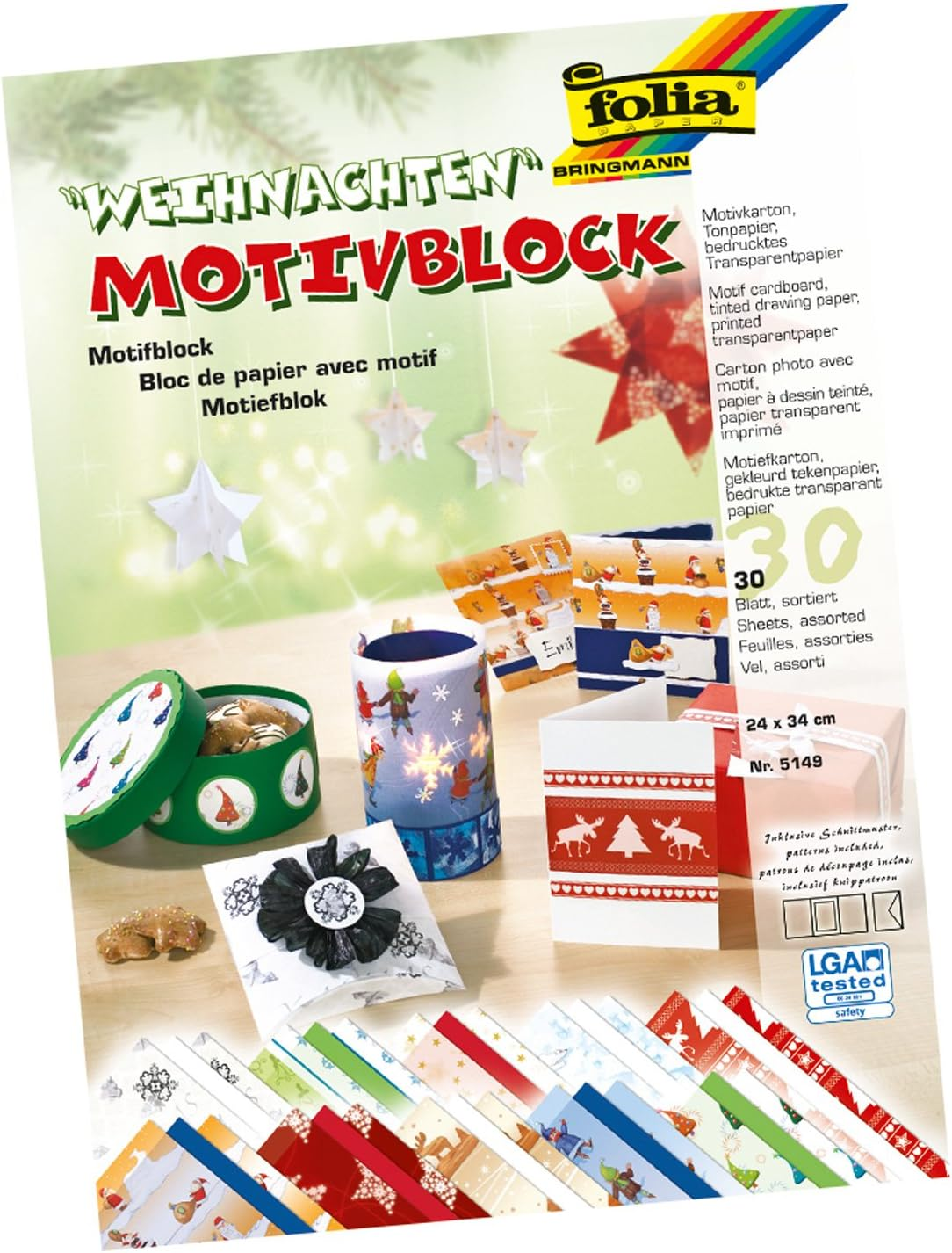 Folia 4749 - Abstracta and Young Motif Pad, 24 X 34 Cm, 30 Sheets, Assorted, 10 X Motif Cardboard, 10 X Printed Tracing Paper, 10 X Coloured Paper, for a Variety of Crafts image number 2