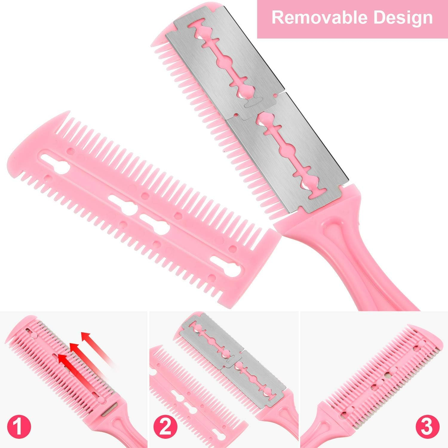 Loogujuzao 3Pcs Hair Cutting Comb Set with 10 Razors,Professional Double Edge Razor & Thinning Comb for Slim Haircuts, DIY Barber Tools, Precision Styling & Texturizing Ideal for Home & Salon Use image number 1