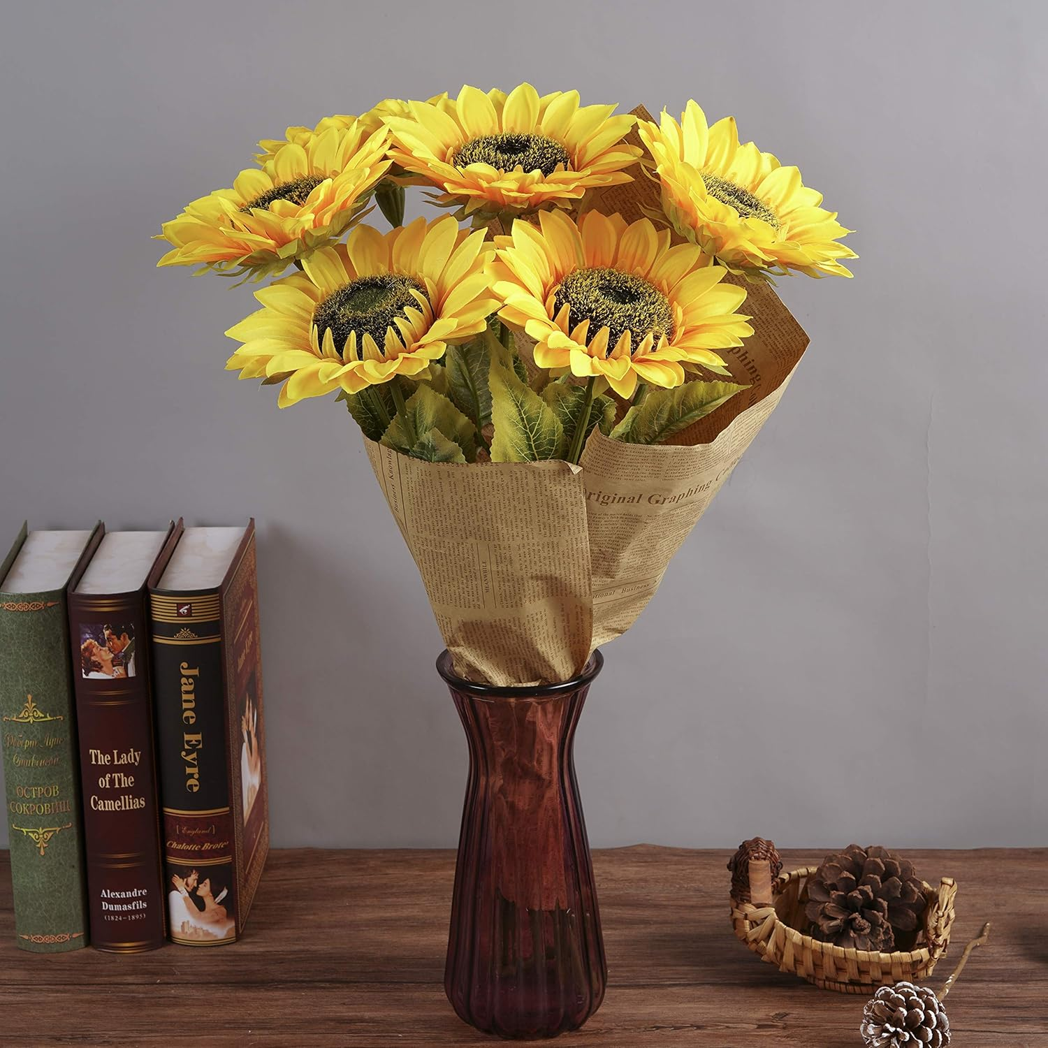 Paras Artificial Silk Sunflowers 6 Pcs Long Stem Fake Sunflowers Bouquet Large Sunflowers Decor for Home Hotel Office Wedding Party Garden