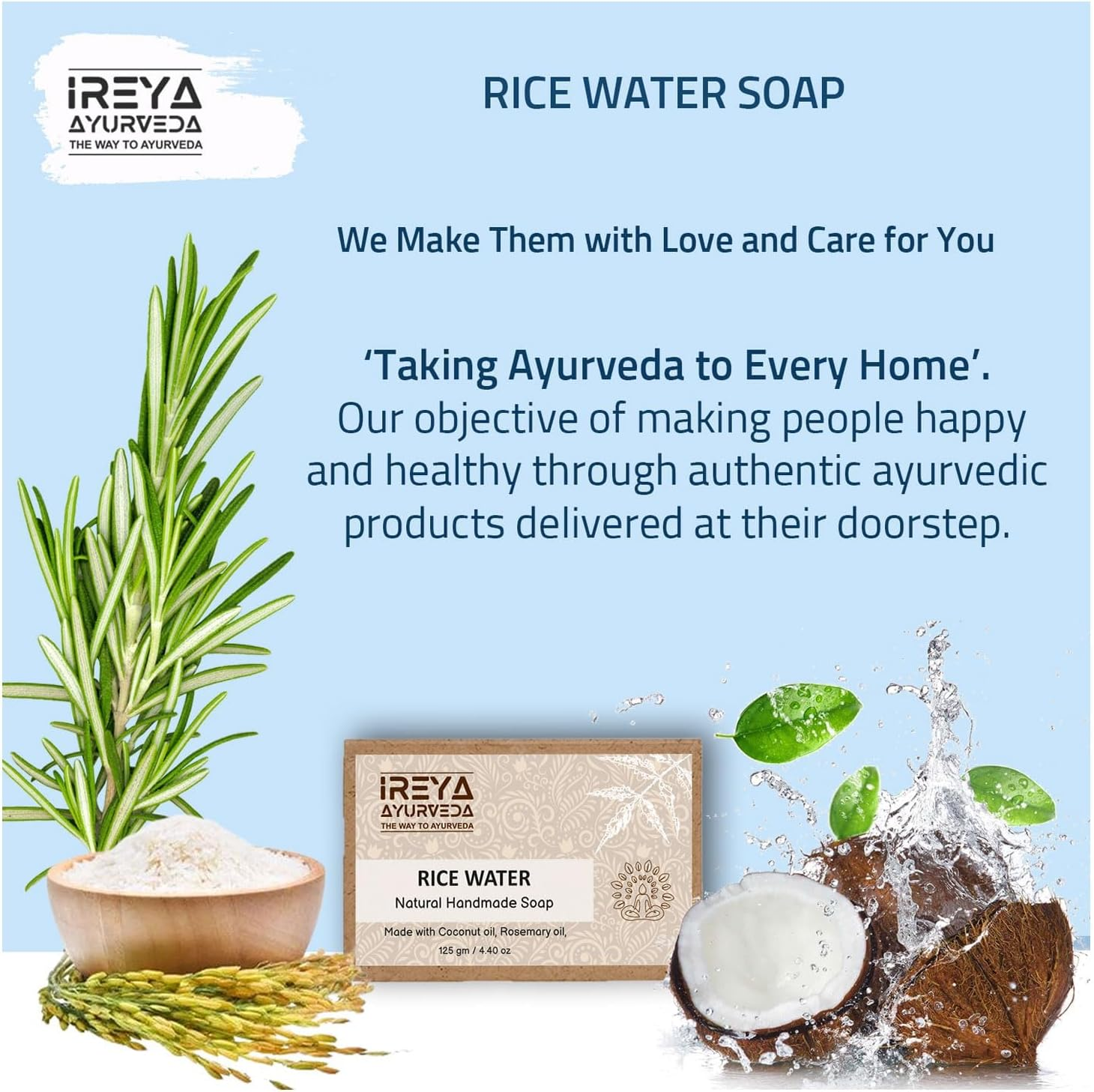 Ireya Ayurveda Rice Water Soap Rosemary and Coconut Oil Soap, Rice Water Soap 1 Count Pack of 1 image number 2