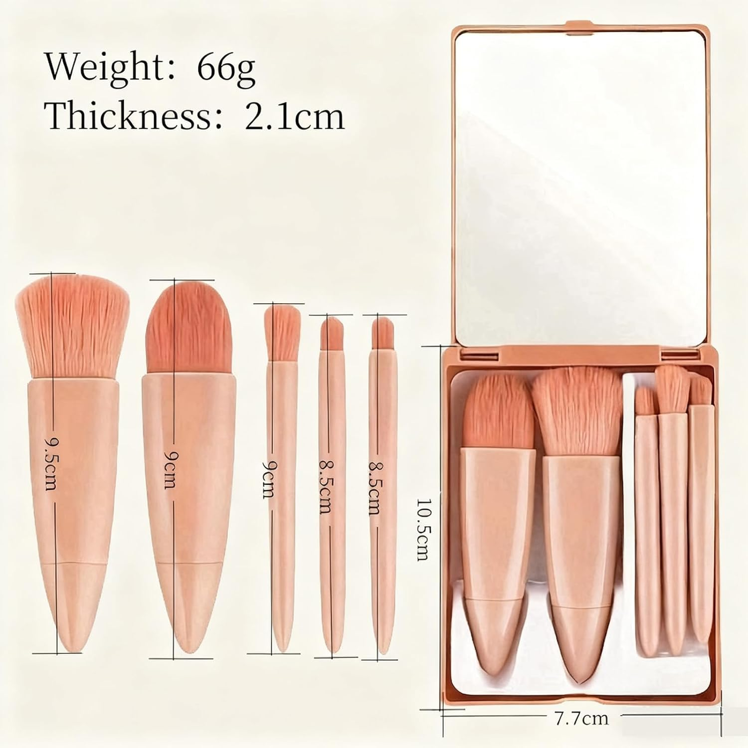 Travel Size Makeup Brushes Mini Set | 5Pcs Professional Vegan Brushes with Hard Mirror Case, Portable Cosmetic Brush Kit for On-The-Go Makeup & Perfect Gifts image number 5