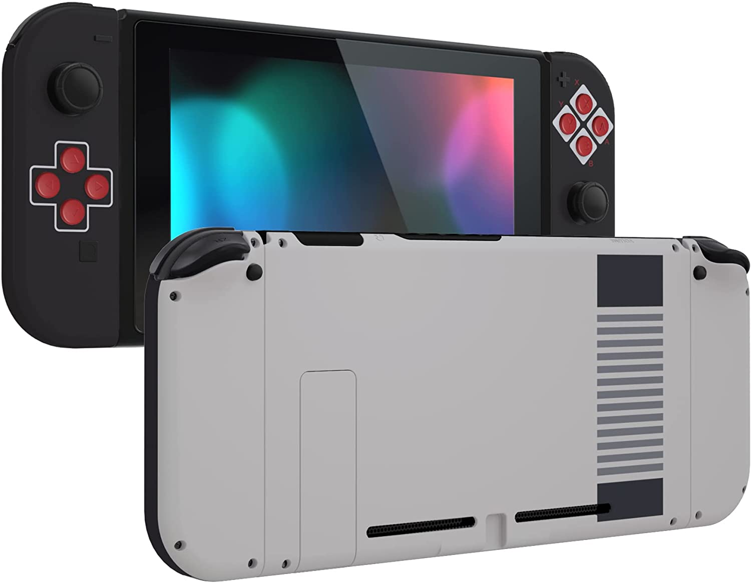 Extremerate Back Plate for Nintendo Switch Console, NS Joycon Handheld Controller Housing with Full Set Buttons, DIY Replacement Shell for Nintendo Switch - Classics NES Style