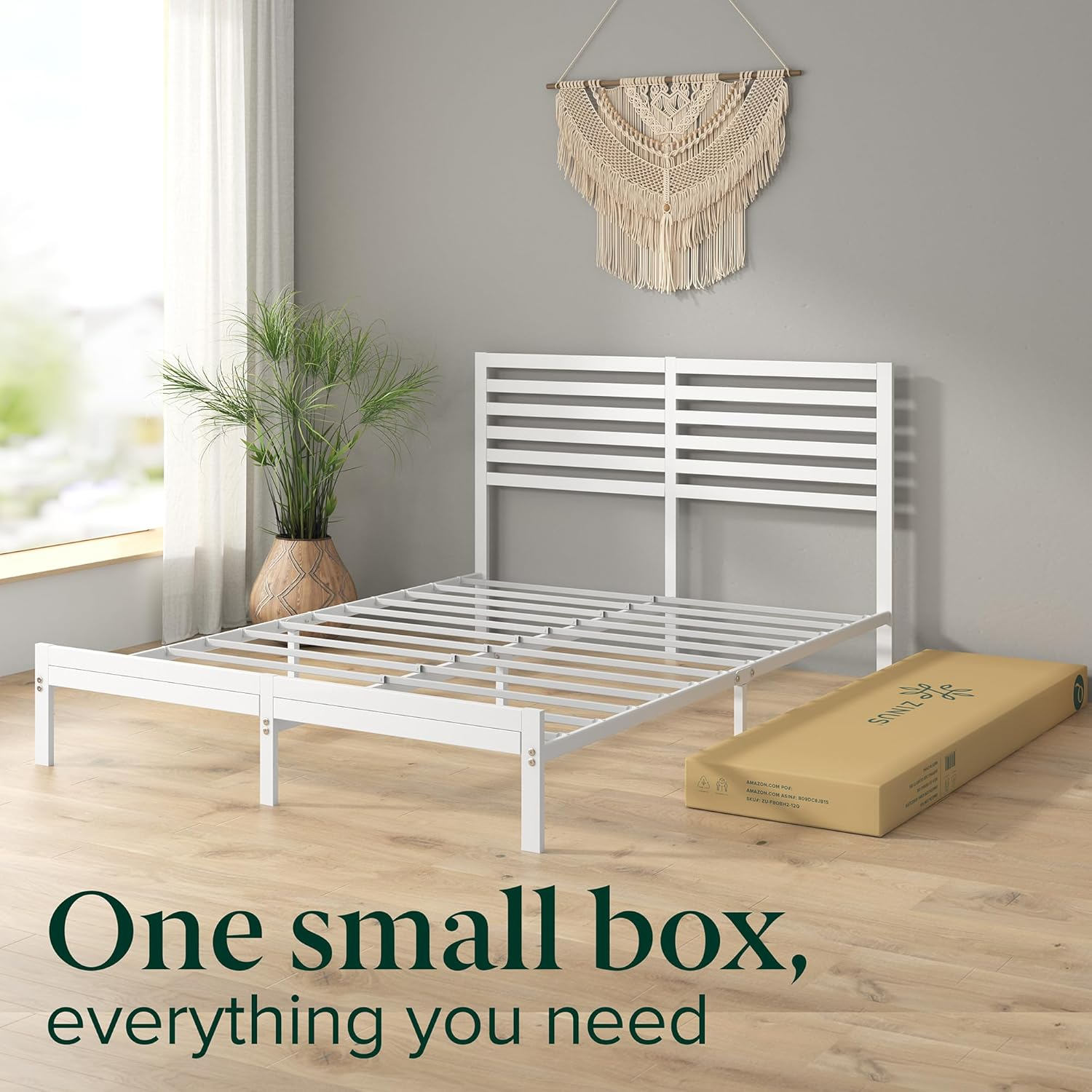 Zinus Kai White King Single Bed Frame Bamboo Wood and Metal Base image number 2