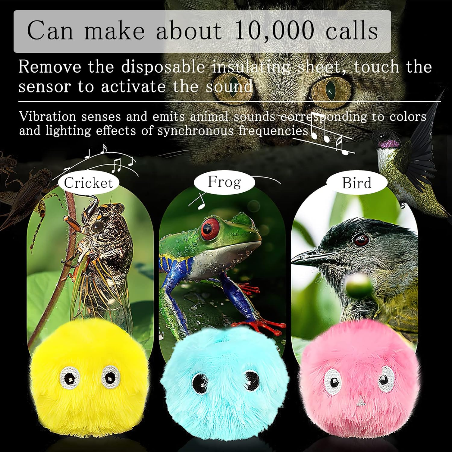 HENGBIRD Pack of 3 Cat Balls Interactive Cat Toy Ball with Sound Kitten Toy Plush Balls Cat Toy Balls with Lifelike Animal Sounds for Indoor Kittens Kitty Puppy image number 1