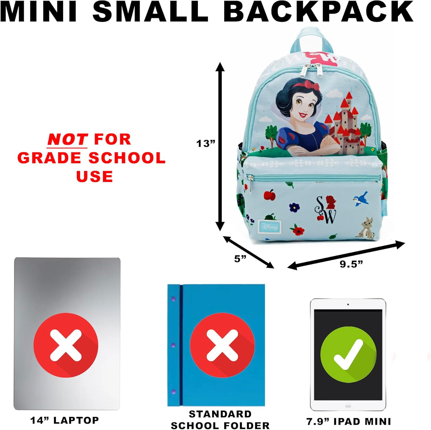 Wondapop - Snow White 13" Nylon Deluxe Daypack, Blue, One Size, Daypack image number 6