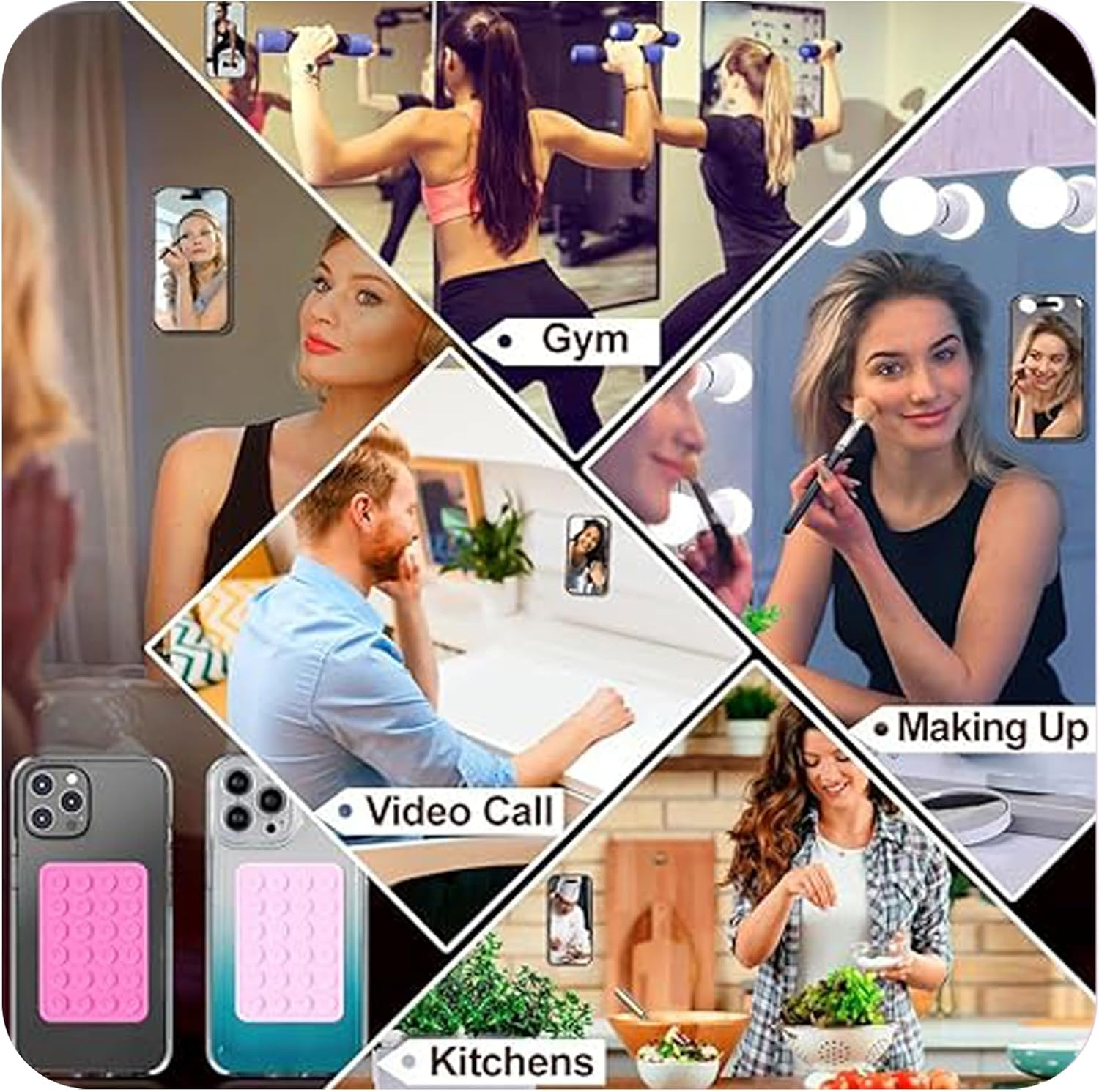 Zakora 6 PCS Phone Suction Pad,Sticky Phone Case for Wall,Suction Phone Holder,Sticky Phone Holder,Phone Case Suction Pad (White Pink Black) - White Pink Black image number 4