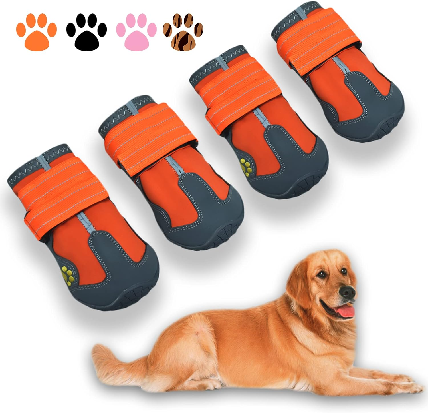 XSY&G Dog Boots,Waterproof Dog Shoes,Dog Booties with Reflective Rugged Anti-Slip Sole and Skid-Proof,Outdoor Dog Shoes for Medium to Large Dogs 4Pcs-Size 8