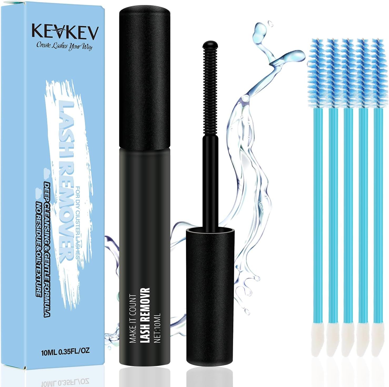 Kevkev Lash Remover for Extensions and Clusters 10Ml with Brush, Cotton Swabs - Easy Removal of Eyelash Adhesive, Bond and Seal image number 2