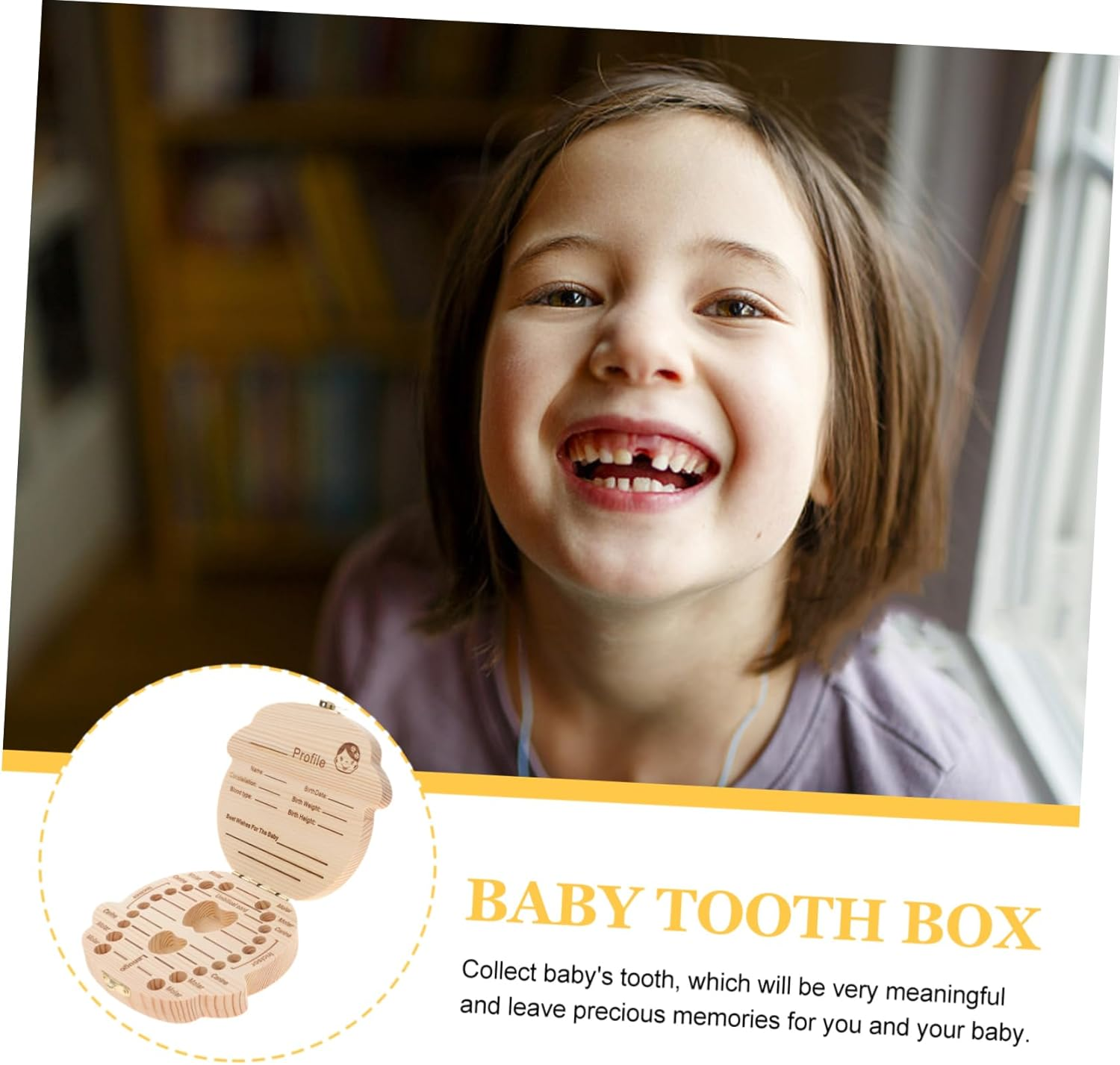 Deciduous Tooth Box Wooden Keepsake Organizer First Tooth Storage Case for Boys and Girls image number 1