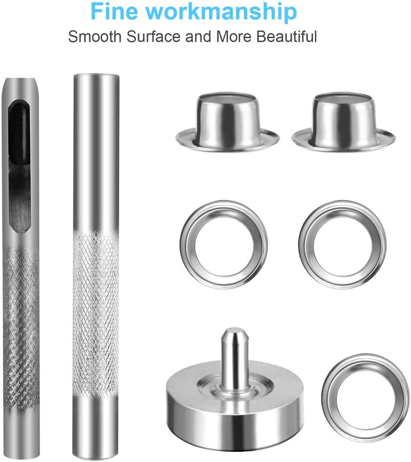 100 Sets Grommet Kit, Thickened Grommets Eyelets 1/4 Inch, Silver Metal Eyelet, Grommet Tool Kit for Leather, Fabric, Tarp, Shoes, Clothing, with 3PCS Installation Tools image number 4