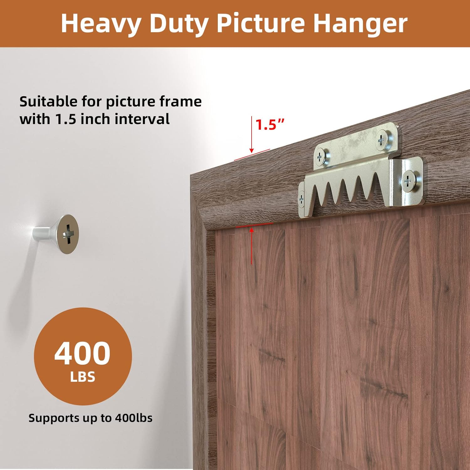 Forogore 12 Pack Heavy Duty Sawtooth Picture Hangers, Large Sawtooth Hangers with Screws, Picture Hang Solutions Picture Hanger for Frame Paintings Artwork Support 400Lbs image number 6
