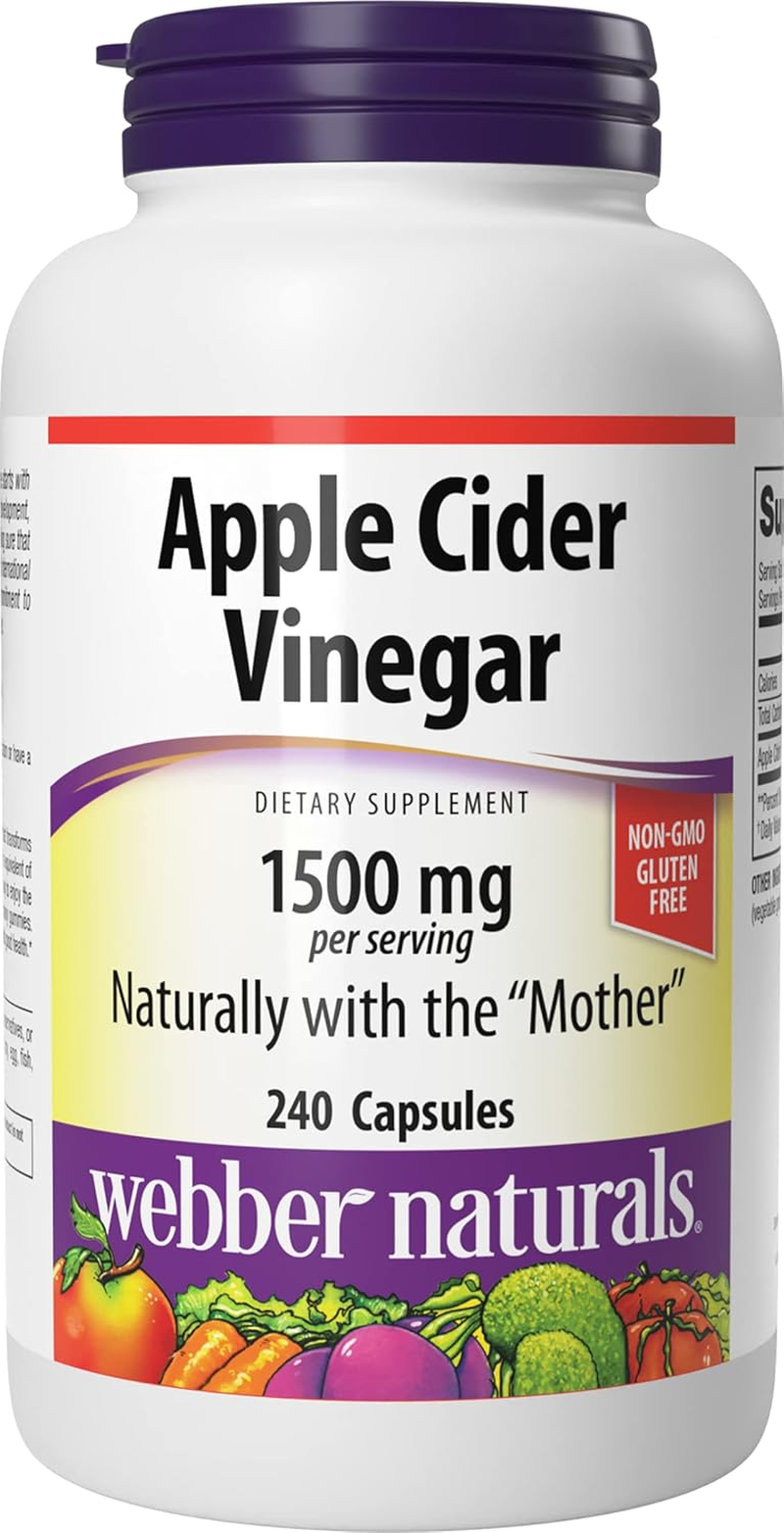 Webber Naturals Apple Cider Vinegar 1500Mg, High Potency, 240 Capsules, Non-Gmo and Gluten Free image number 1