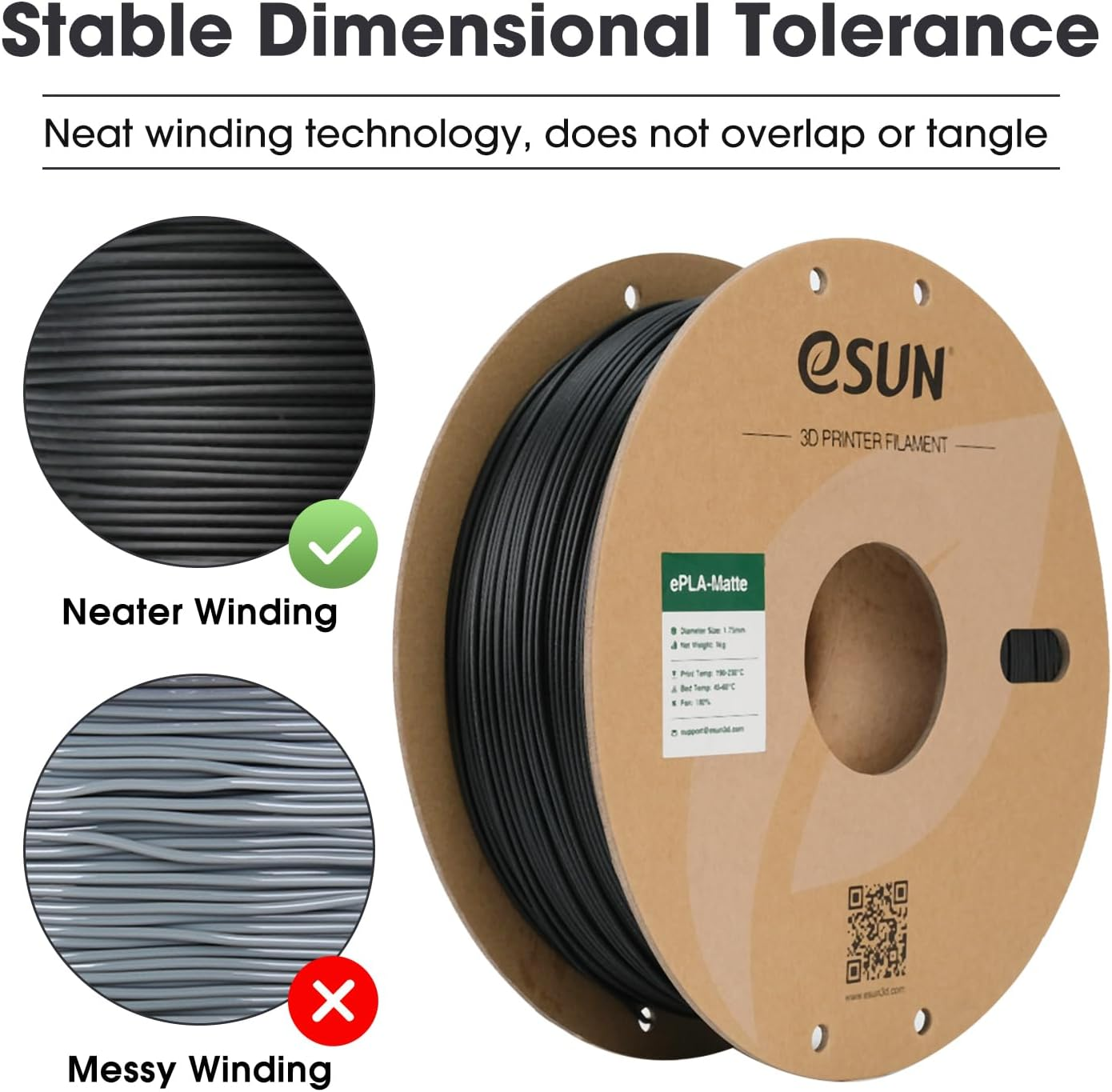 Esun Upgraded Matte PLA Filament 1.75Mm, PLA 3D Printer Filament, Shine-Free Color, Frosted Texture, 1KG per Spool, 2 Spools 3D Printing Filament, Deep Black and Deep Black image number 5