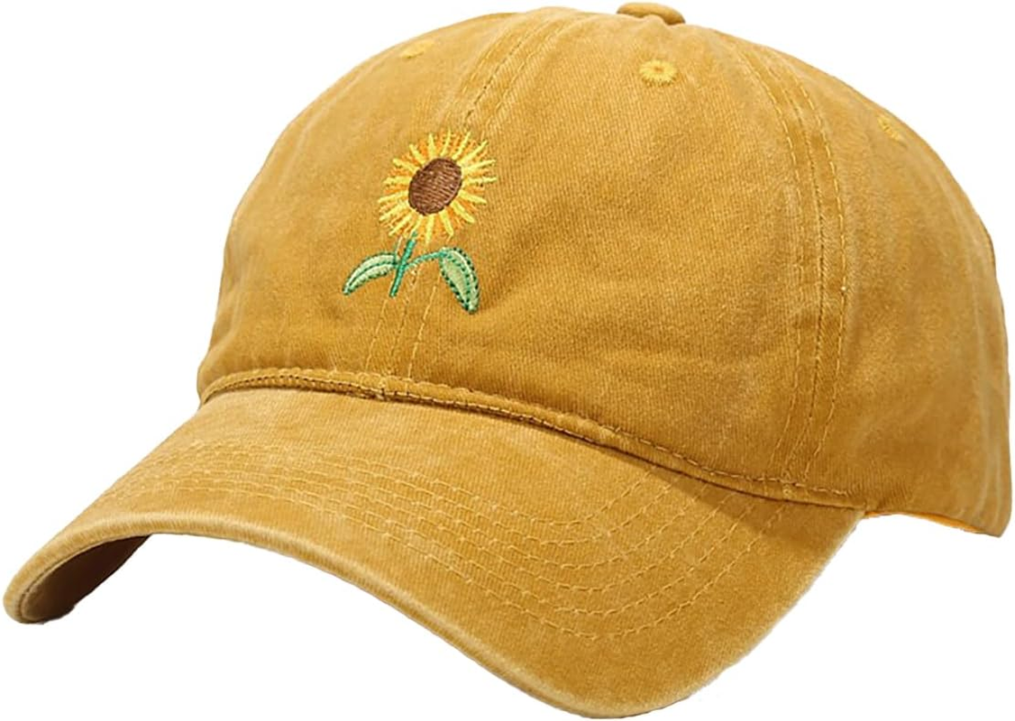 Yolrdiw Women'S Sunflowers Embroidered Baseball Cap Vintage Adjustable Outdoor Dad Hat