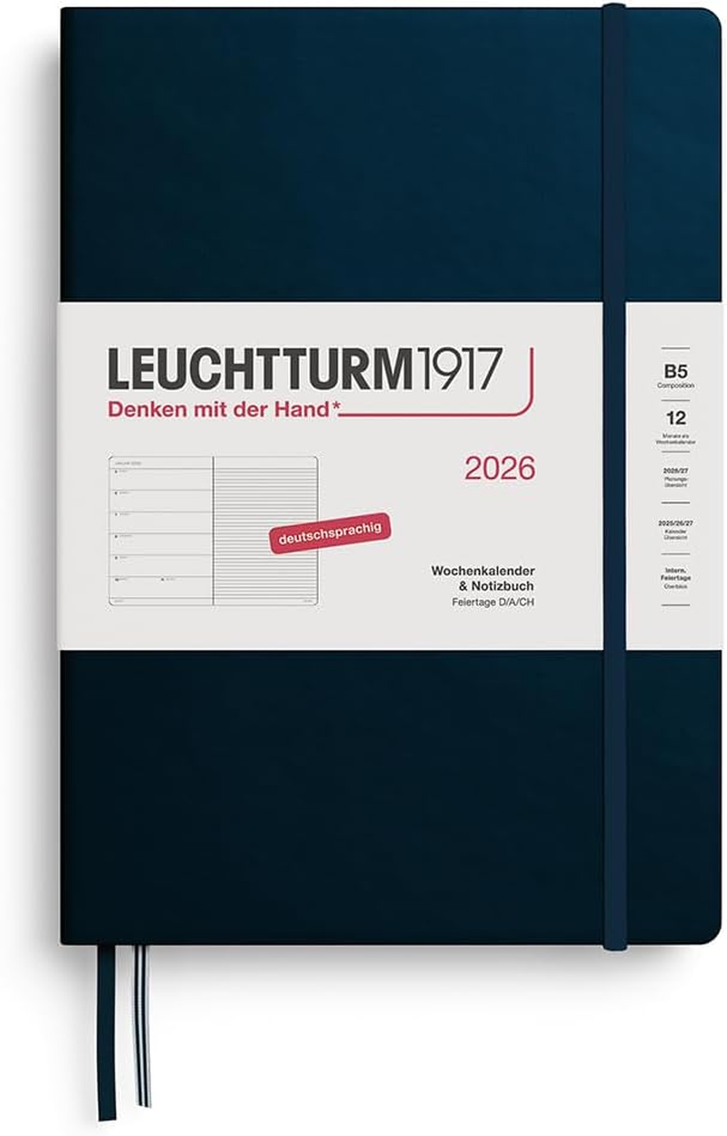 LEUCHTTURM1917 372460 Weekly Calendar & Notebook Master (A4+) 2026, 12 Months, Port Red, German