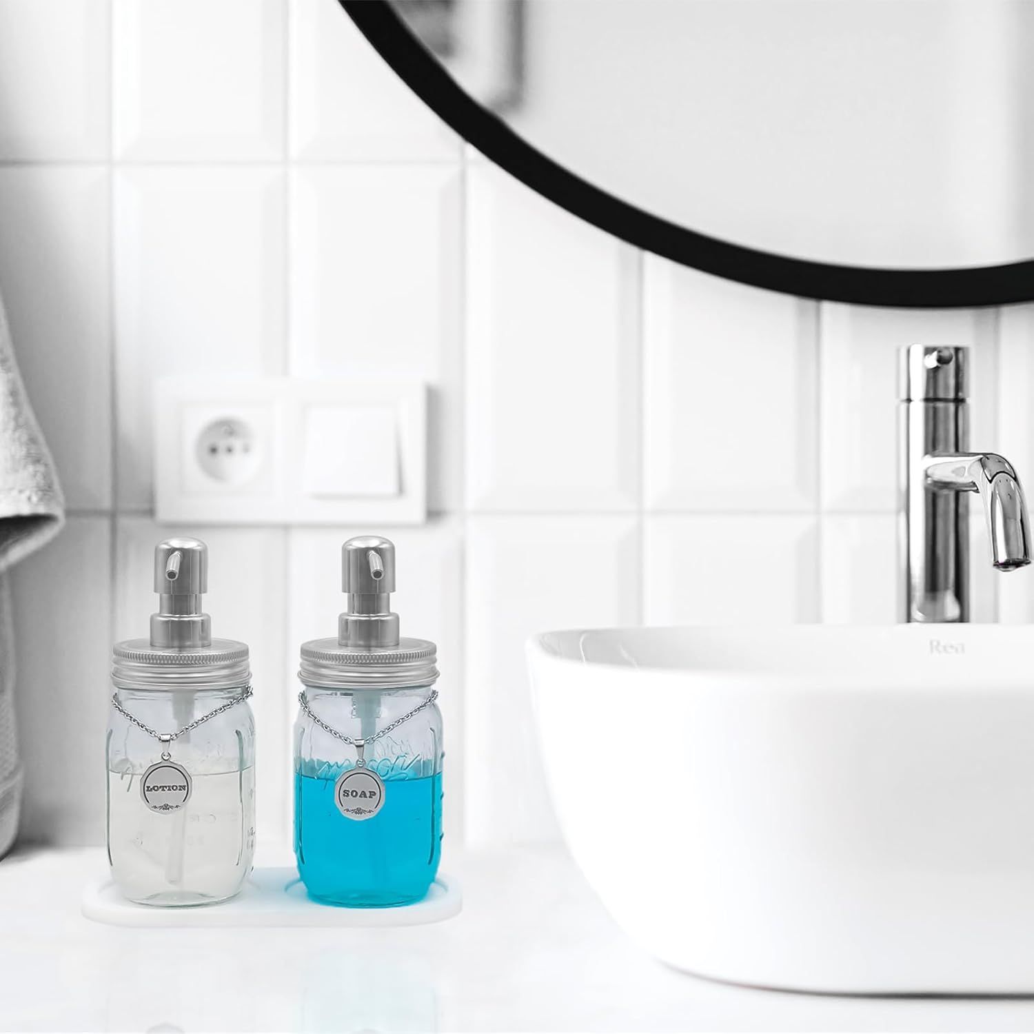 Mason Jar Soap Dispenser Set with 16 Ounce Mason Jar， Non-Slip Coaster, Made from Rust Proof Stainless Steel, Soap Labels (Silver+Metal Tags) image number 2