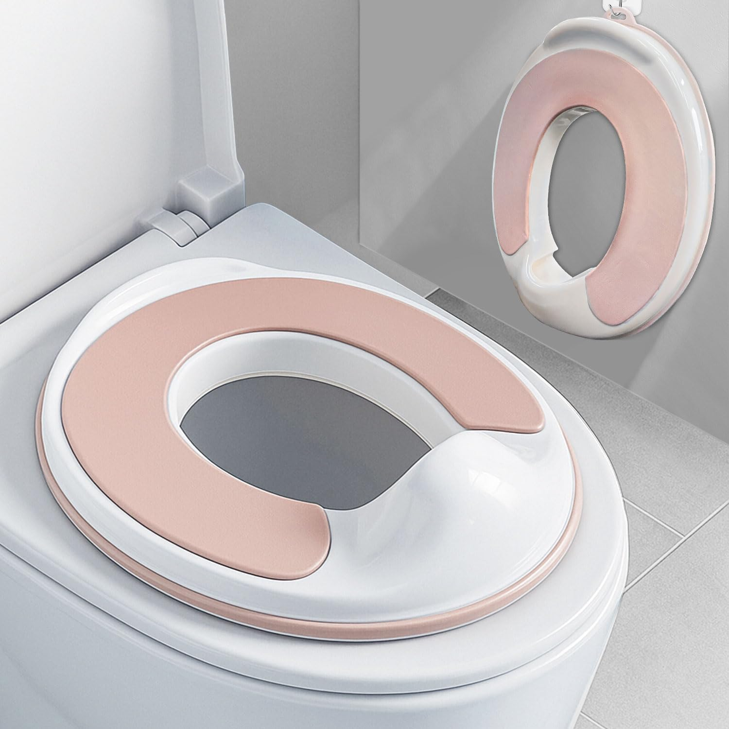 Dawntress Potty Training Toilet Seat - Ultra-Stable Kids Toilet Seat with Soft Cushion, Anti-Slip Portable Potty Training Seat with Splash Guard for Boys Girls, Fits round & Oval Toilets - Pink image number 6