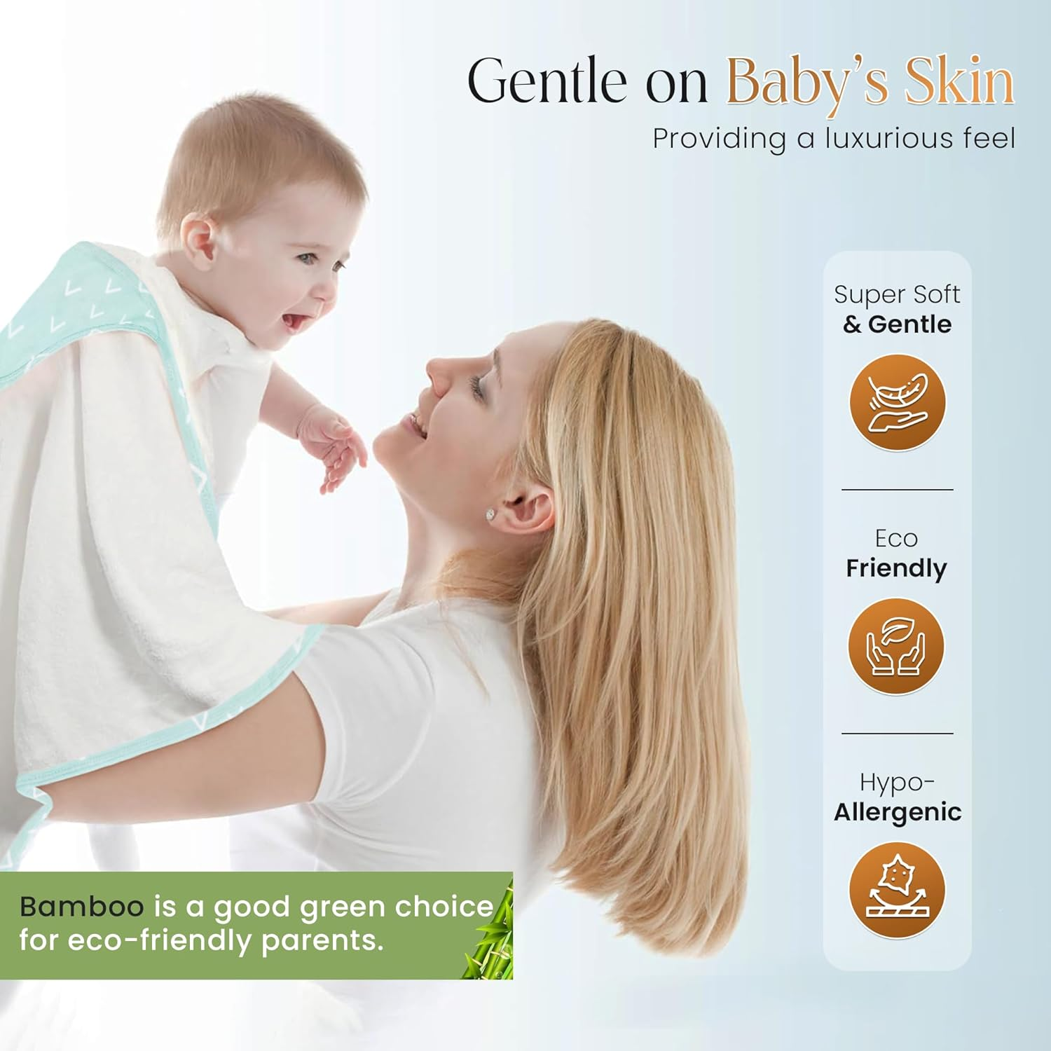 Baby Orgainc Hooded Towel, Premium Bamboo Infant, 2-Pack, 75X75 Cm, Soft Newborn Bath with Hood for Baby Girls & Boys (Seafoam Green/Baby Blue) - Pink/Peach image number 2