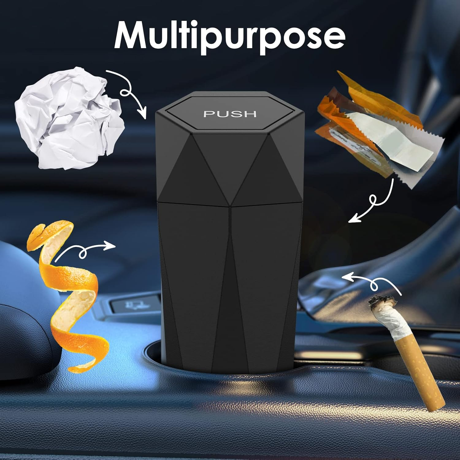 2Pcs Car Trash Cans, Leakproof Universal Mini Automatic Portable Garbage Bin with 2 Roll Garbage Bag, Easy to Clean, Diamond Shaped Interior Automotive Accessories for Car Door (A) image number 6