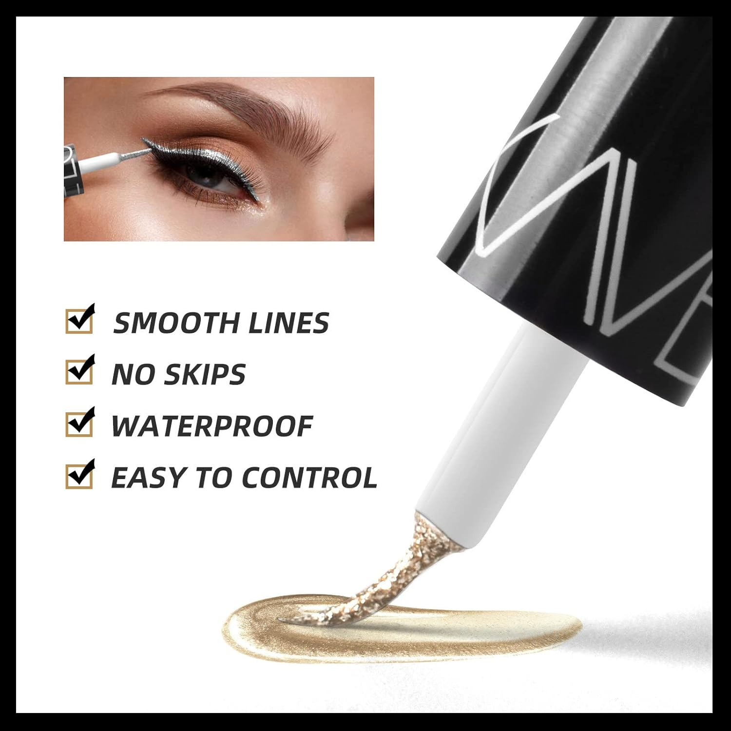 Go Ho Glitter Liquid Eyeliner Colorful Set,5 Colors Metallic Shimmer White Black Silver Gold Diamond Eyeliner,Glitter Eye Liner Sticks,Waterproof Long Lasting Sparkle Eye Makeup image number 2