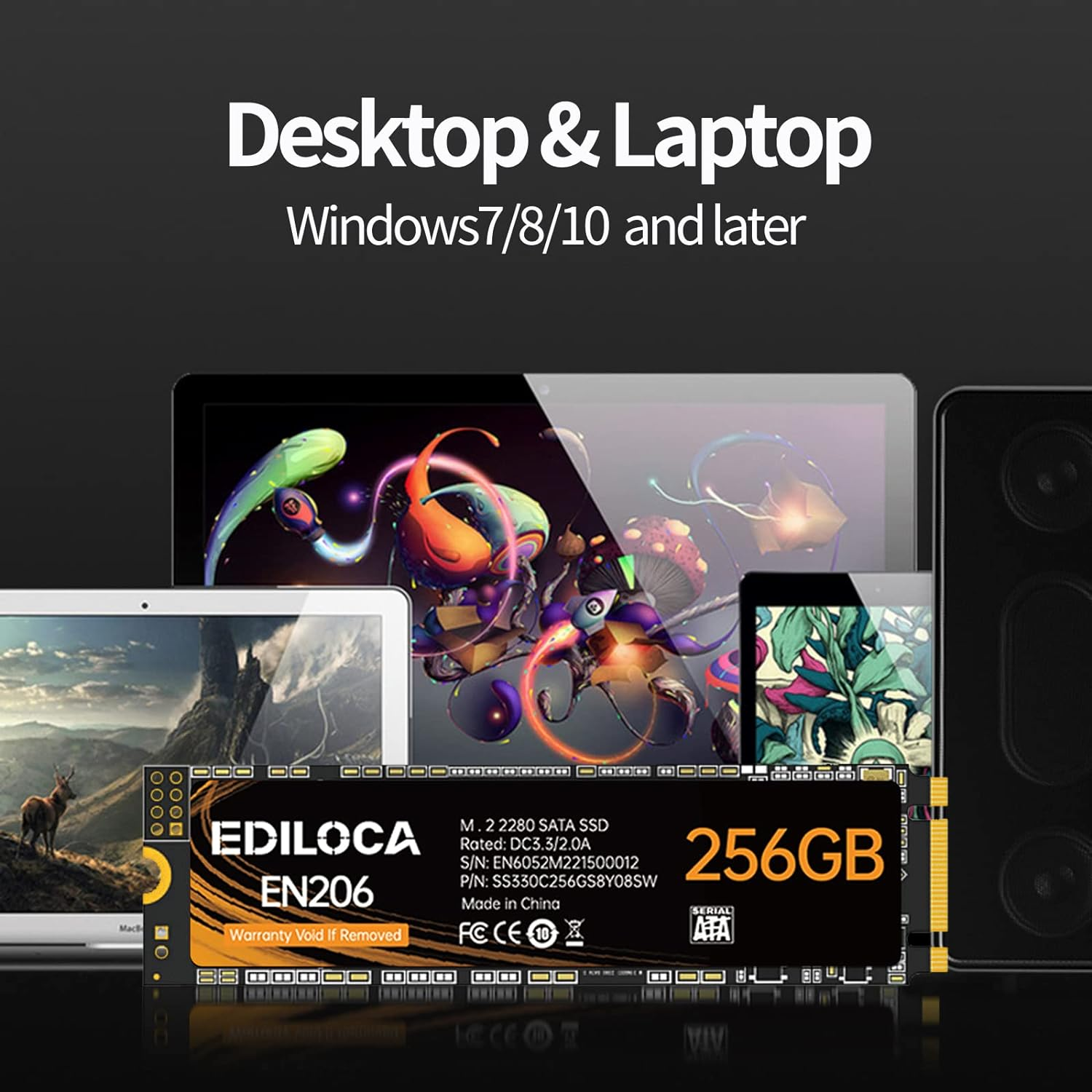 EN206 256GB 3D TLC NAND Flash M.2 SSD, M.2 2280 SATA III 6Gb/S SSD Internal Hard Drive, Read/Write Speed up to 550/460 Mb/S, Compatible with Ultrabooks, Tablet Computers and Mini Pcs image number 1