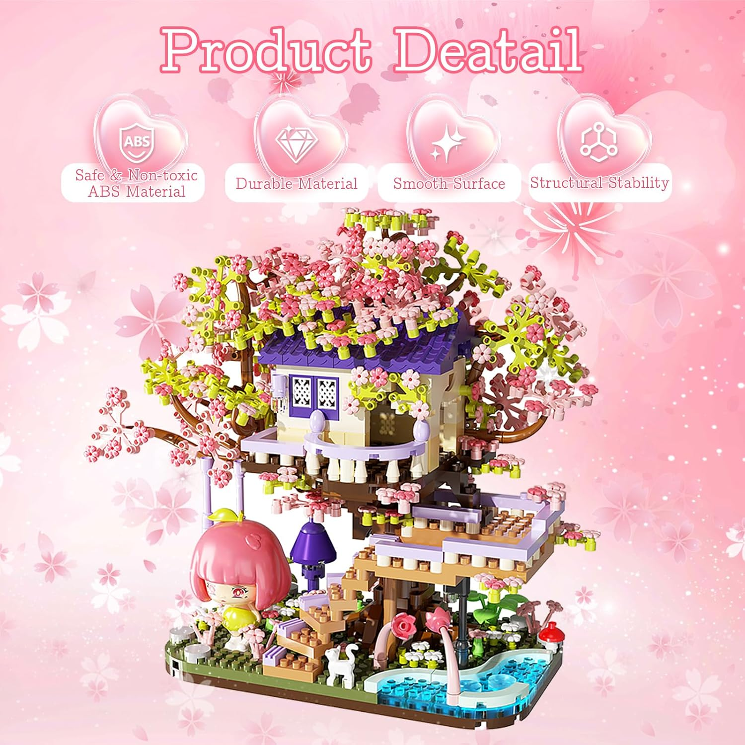 TMA Cherry Blossom Tree Building Set, Flowers House Mini Micro Blocks Toys, STEM Creative Cherry Blossom Bonsai Tree House Building Flowers Set for Aged 8+ Kids, 1275PCS