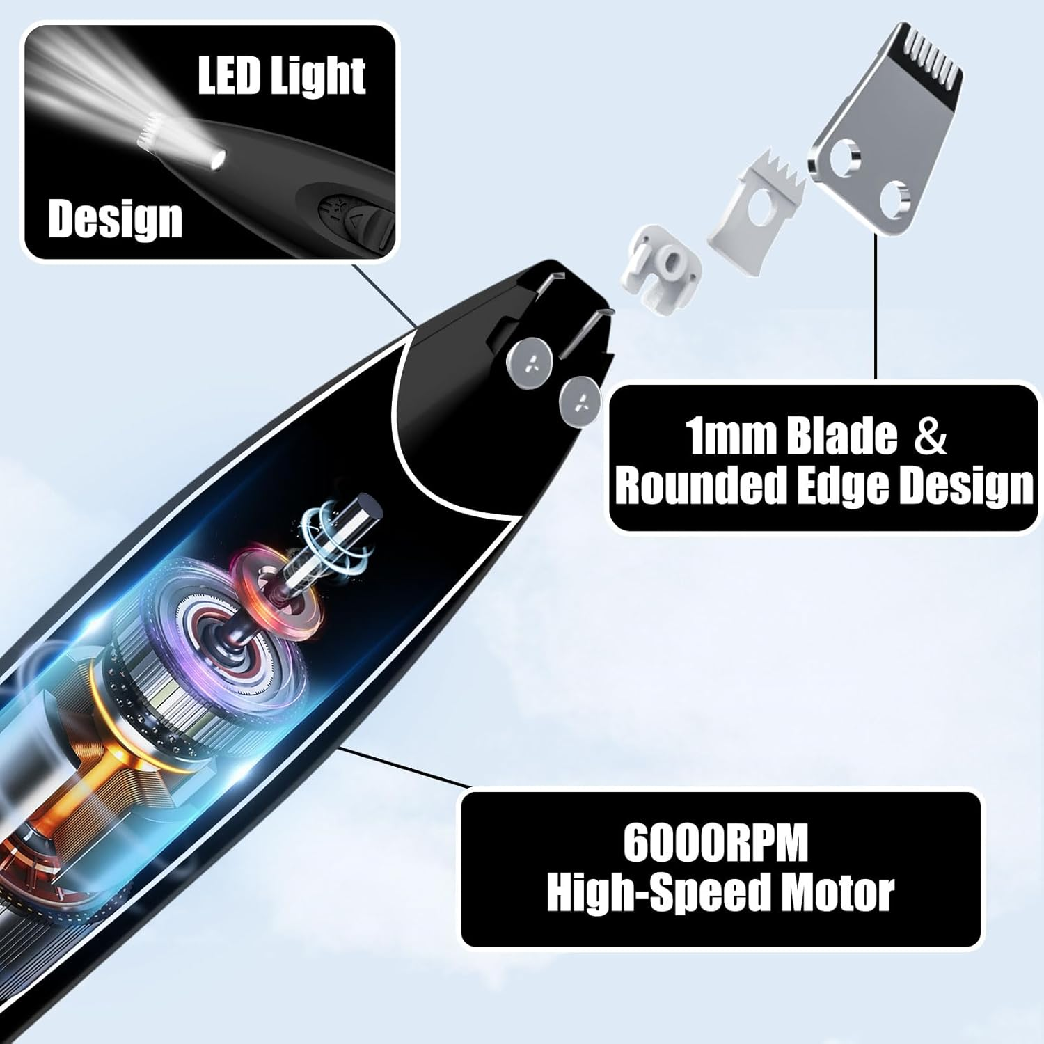 KIKETECH LED Dog Paw Trimmer - Cordless, Low Noise Dog Clippers for Grooming, Rechargeable Small Area Shaver for Dogs, Cats, Glossy Black image number 3