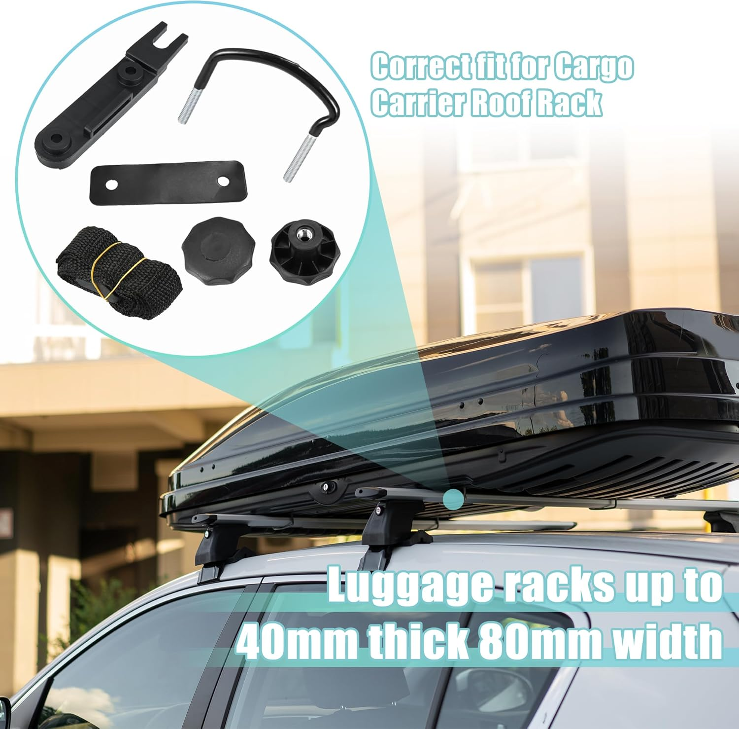 X AUTOHAUX 4 PCS Universal Roof Box U Bolt Clamps Rooftop Cargo Carrier Rack Bolts 83Mm Internal Width W/ 8 Lock Nuts and 2 Straps Cargo Carrier Mounting Fitting Iron Bolts