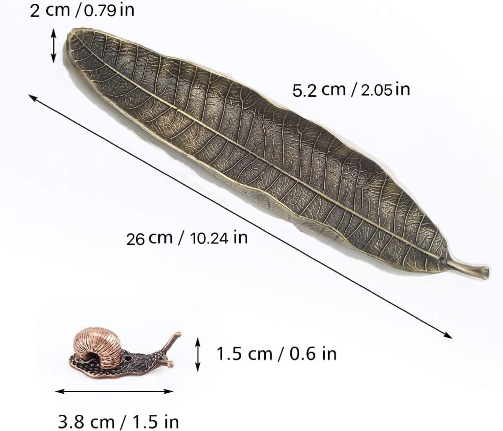 Incense Holder Set, Leaf and Snail Incense Burner, Incense Ash Catcher,Cute and Practical Incense Burner，Incense Sticks Holder for Counters, Meditation Room, Yoga, Home, Office (Bronze) image number 6