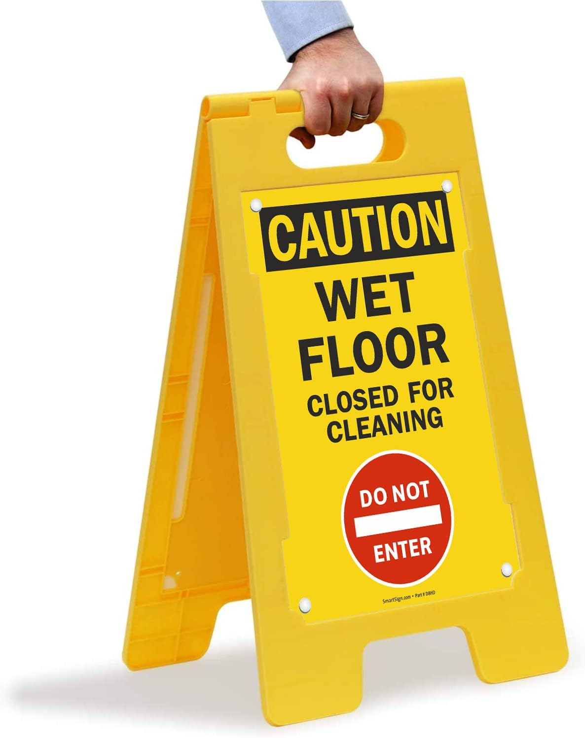Smartsign Caution Closed for Cleaning Wet Floor Sign, 25 X 12 Inch, Standing/Folding Floor Sign, Double-Sided, Plastic, Swappable Panels, Black/Red on Yellow, Pack of 1, Made in USA
