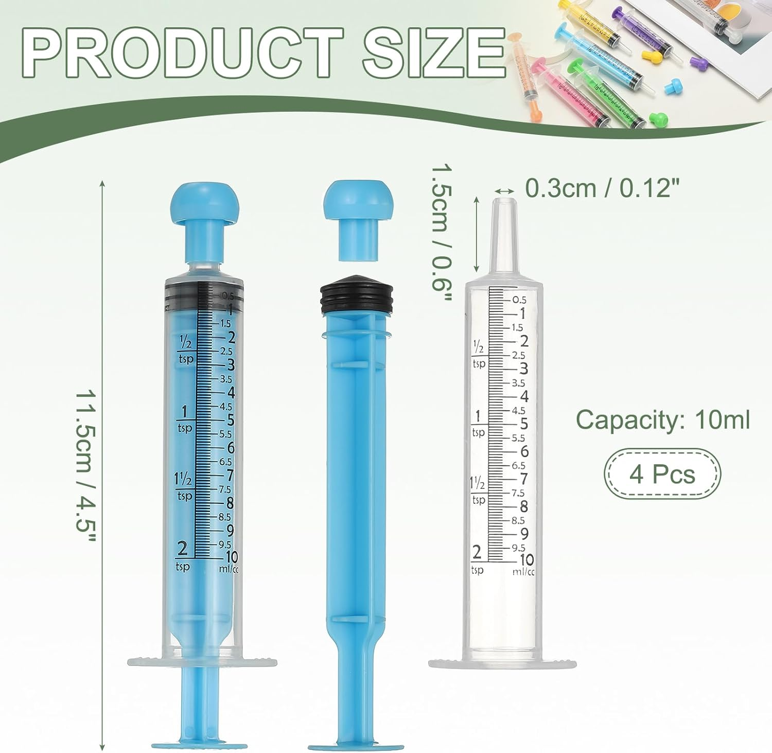 Uxcell Feeding Syringes with Cap, Plastic Syringes for Liquid Pet Feeding Measuring Tool No Needle 10Ml, (Blue, 4 Pcs), Intended for Dog/Cat/Rabbits/Small Animal/Scientific Lab image number 6