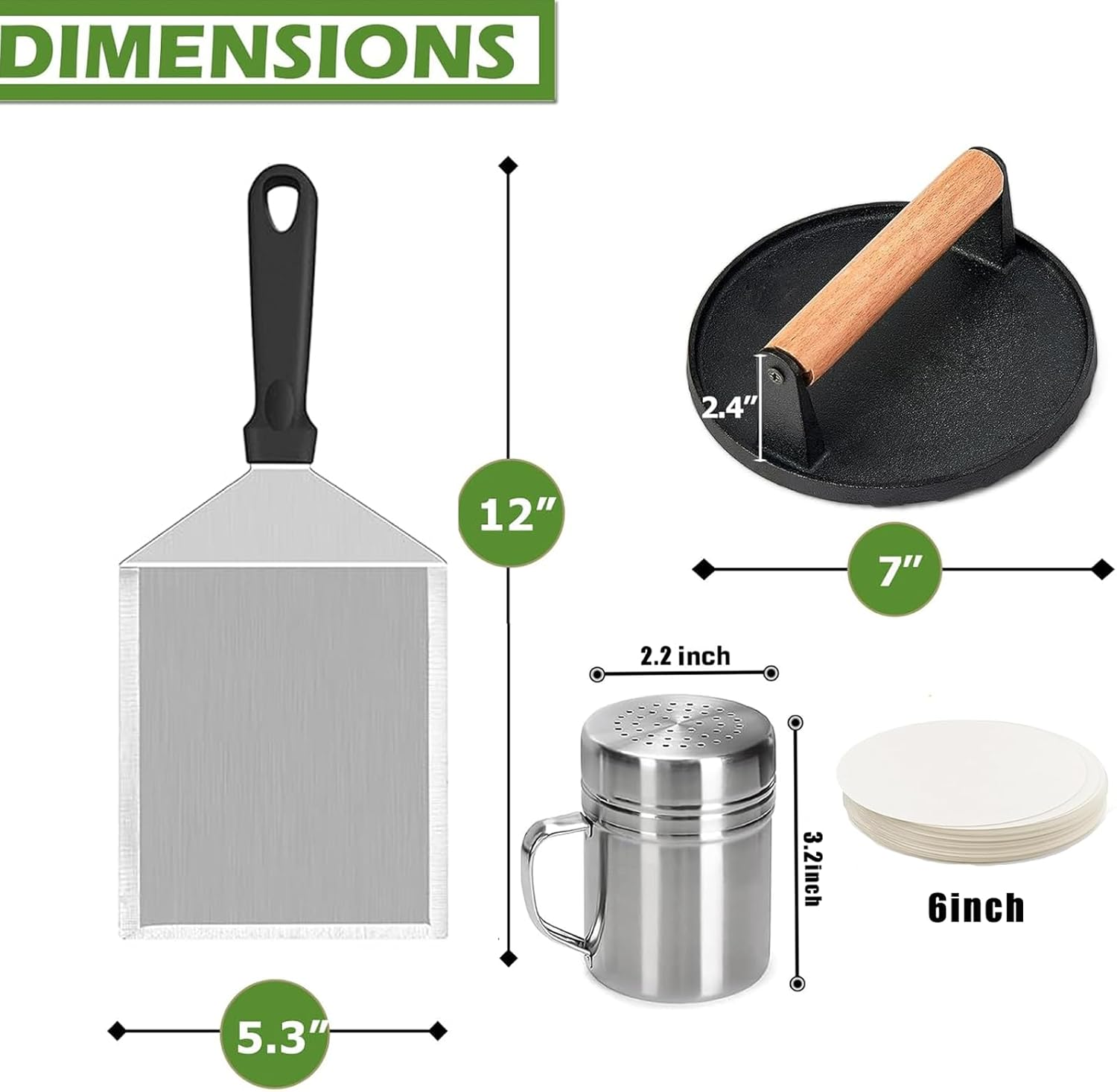 Smashed Burger Kit, Cast Iron Burger Press with Stainless Steel Griddle Spatula and Spice Dredge Shaker, Burger Smasher Griddle Accessories Kit for Griddle Grill Cooking image number 1